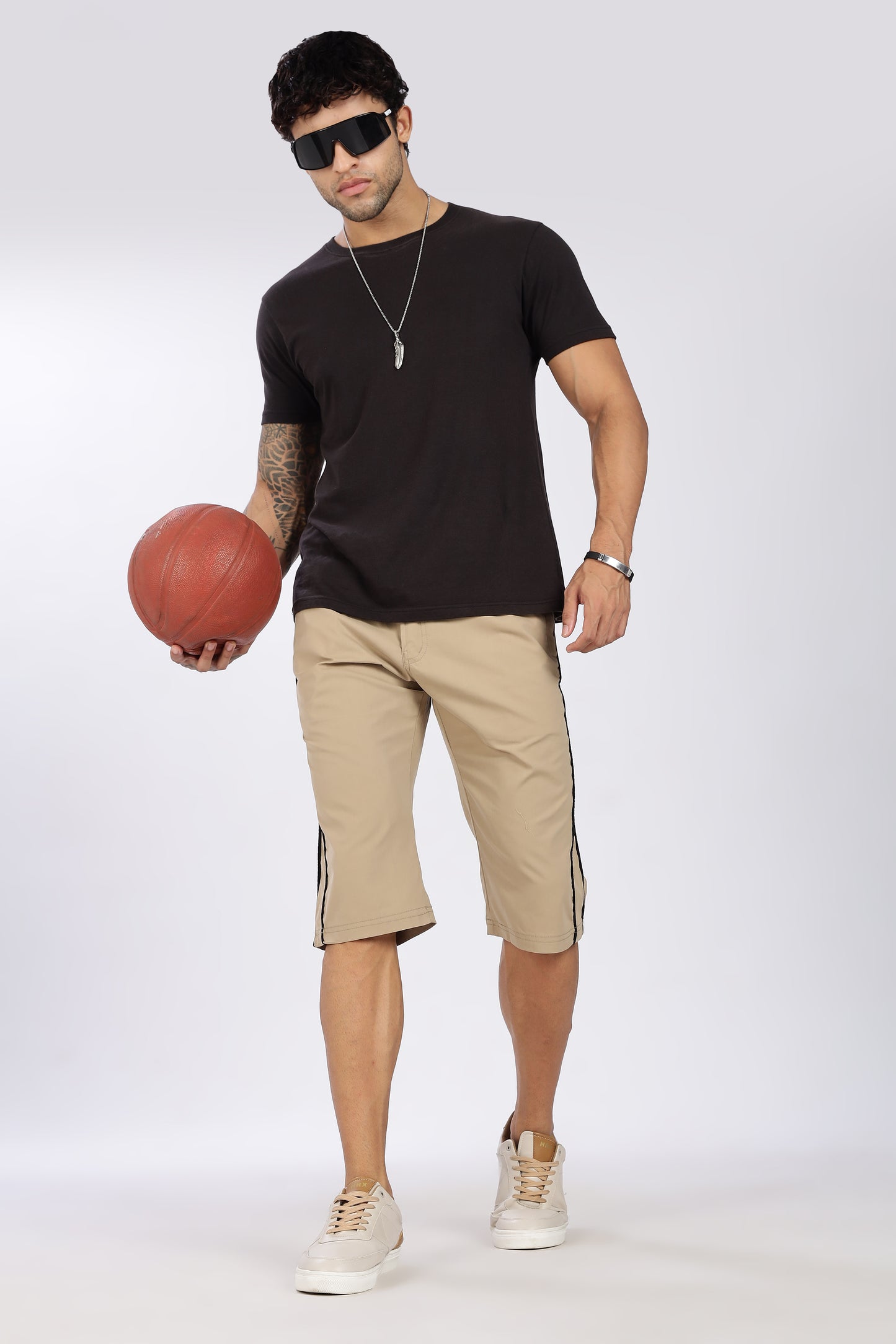 Men's Beige Cool Comfort Capri Solid Print Comfort Cotton