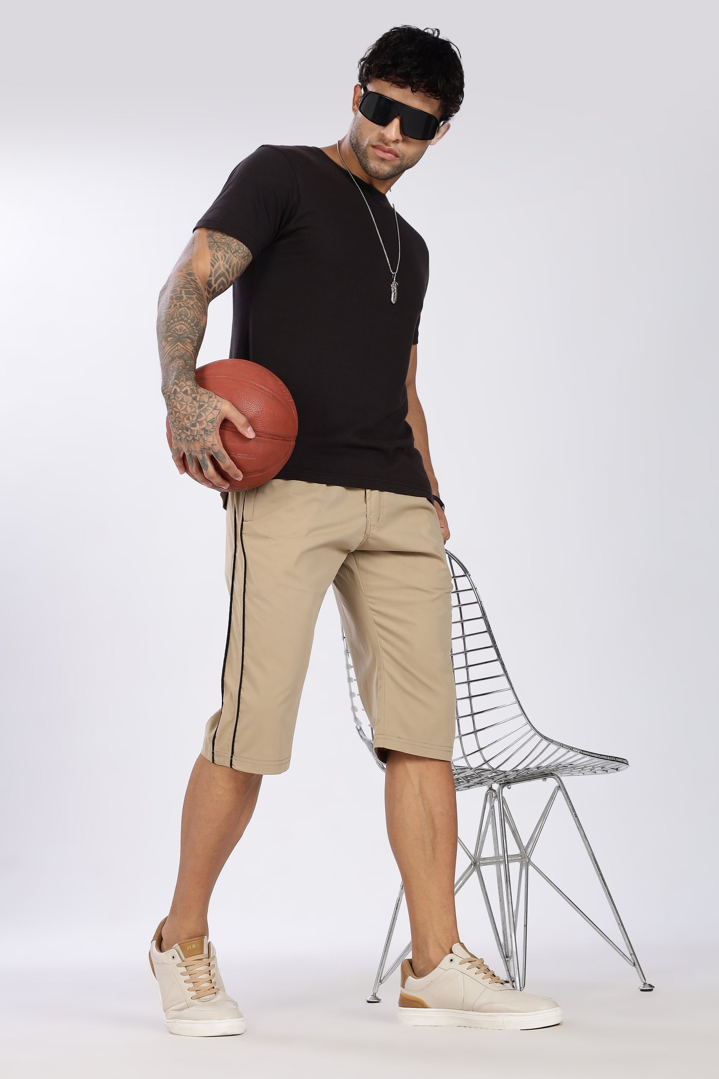 Men's Beige Cool Comfort Capri Solid Print Comfort Cotton