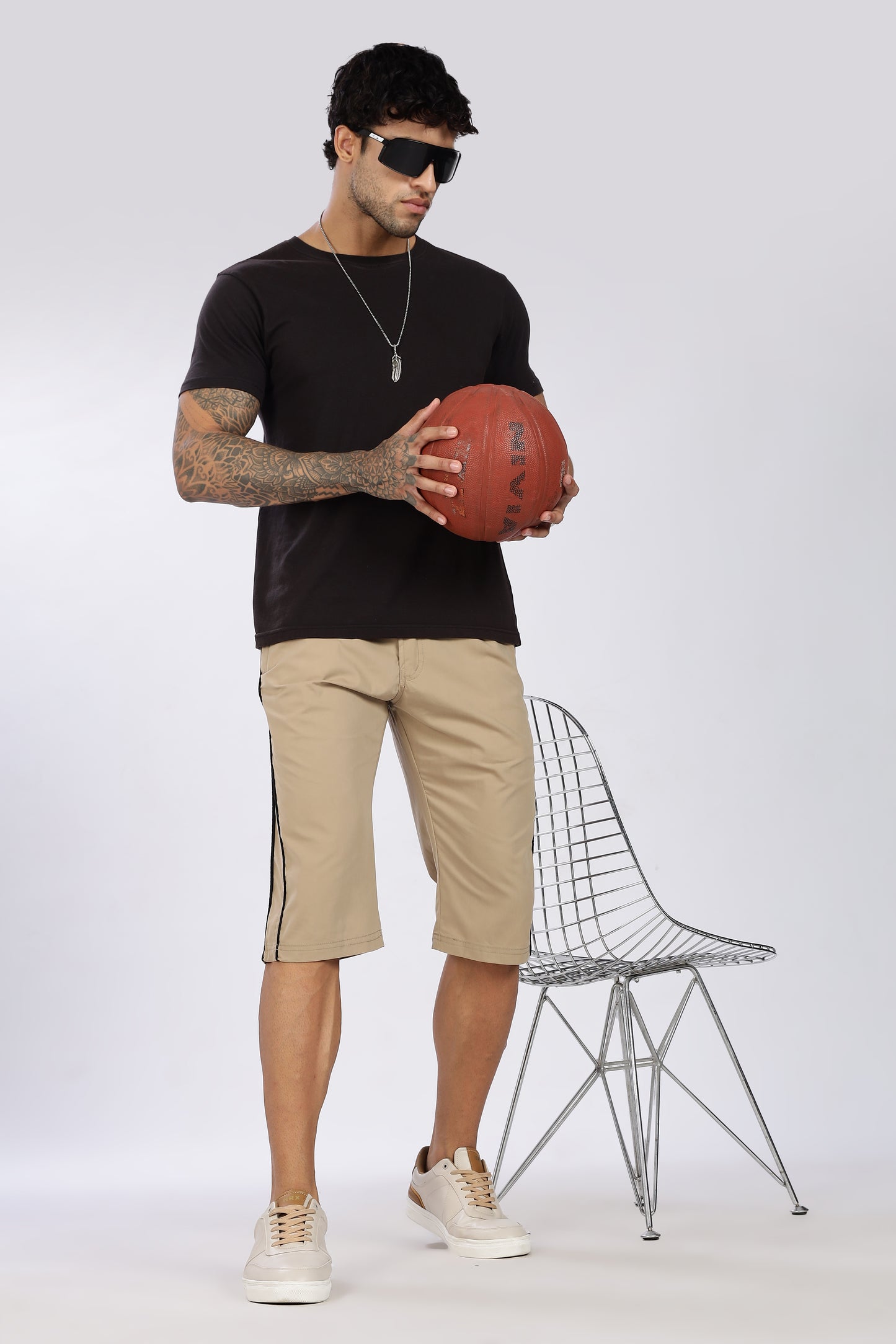 Men's Beige Cool Comfort Capri Solid Print Comfort Cotton