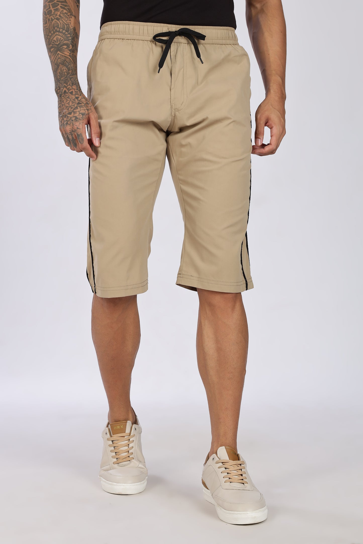 Men's Beige Cool Comfort Capri Solid Print Comfort Cotton
