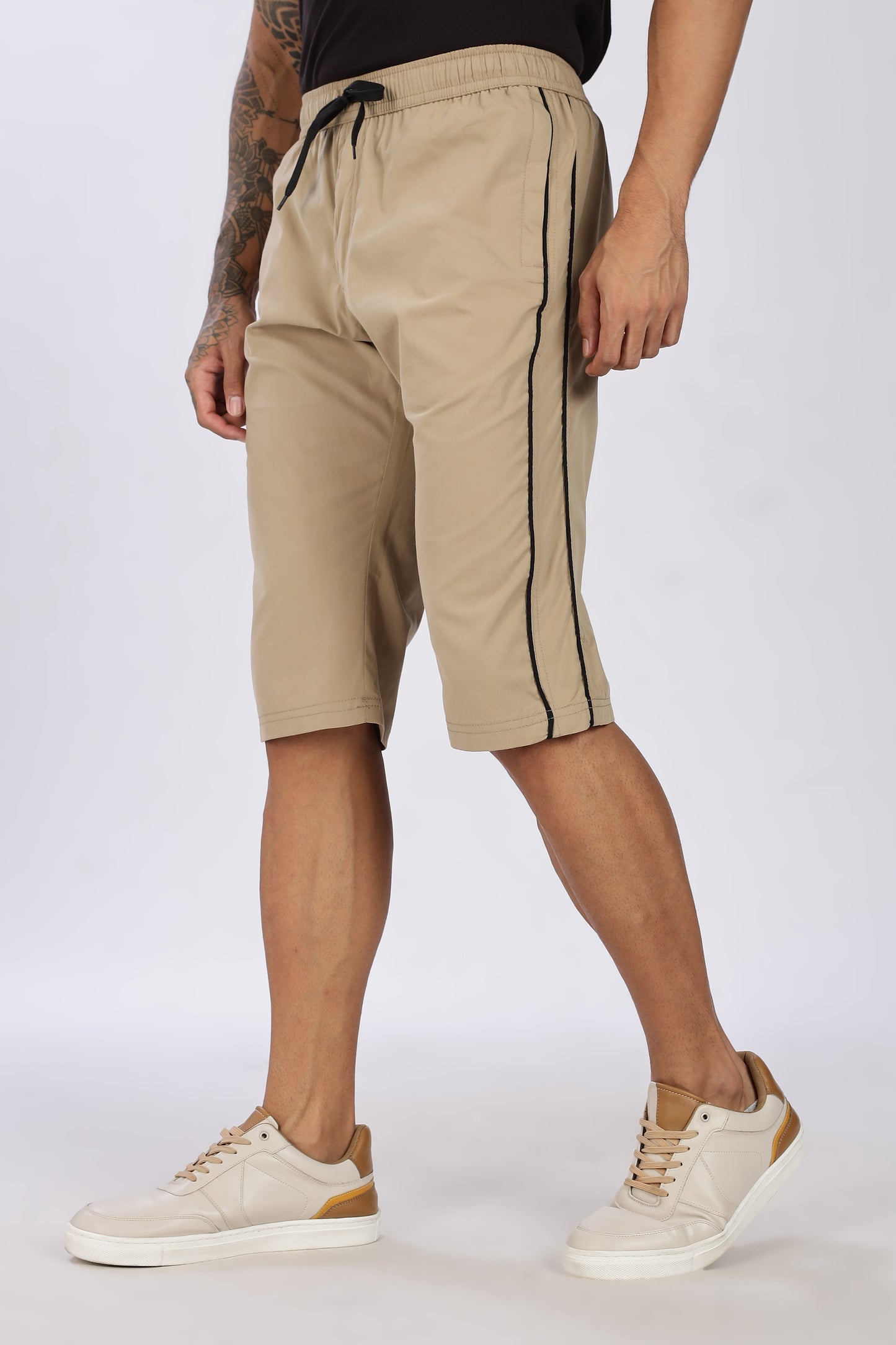 Men's Beige Cool Comfort Capri Solid Print Comfort Cotton