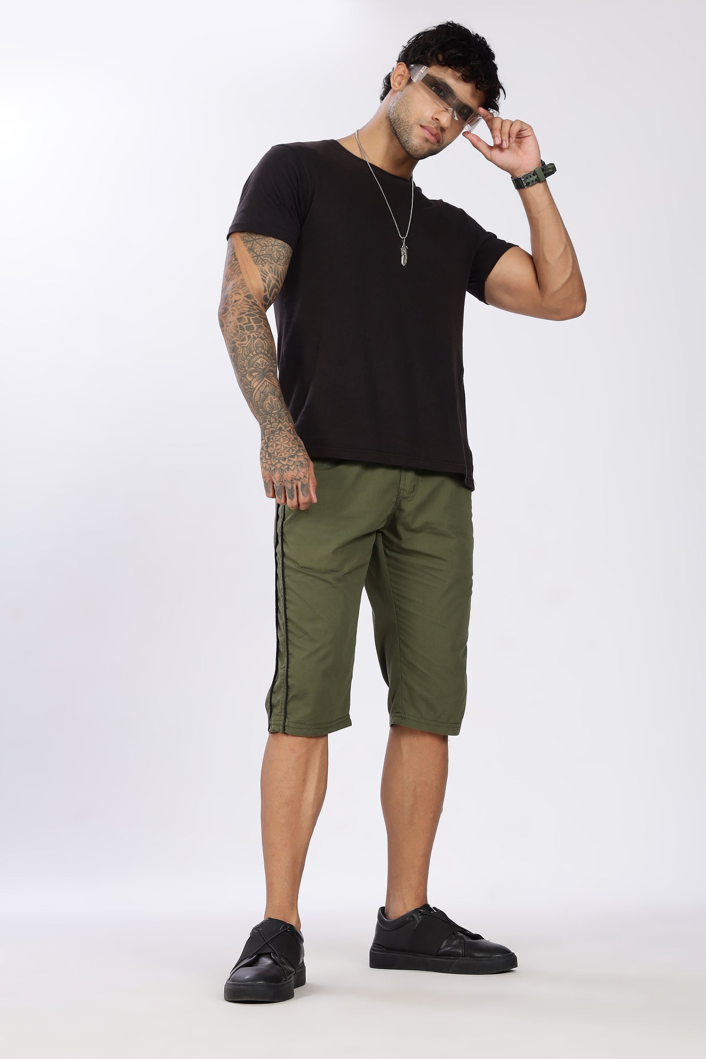 Men's Green Cool Comfort Capri Solid Print Comfort Cotton