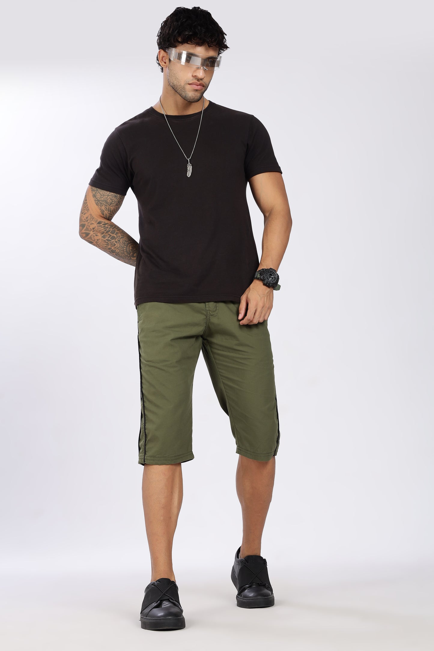 Men's Green Cool Comfort Capri Solid Print Comfort Cotton