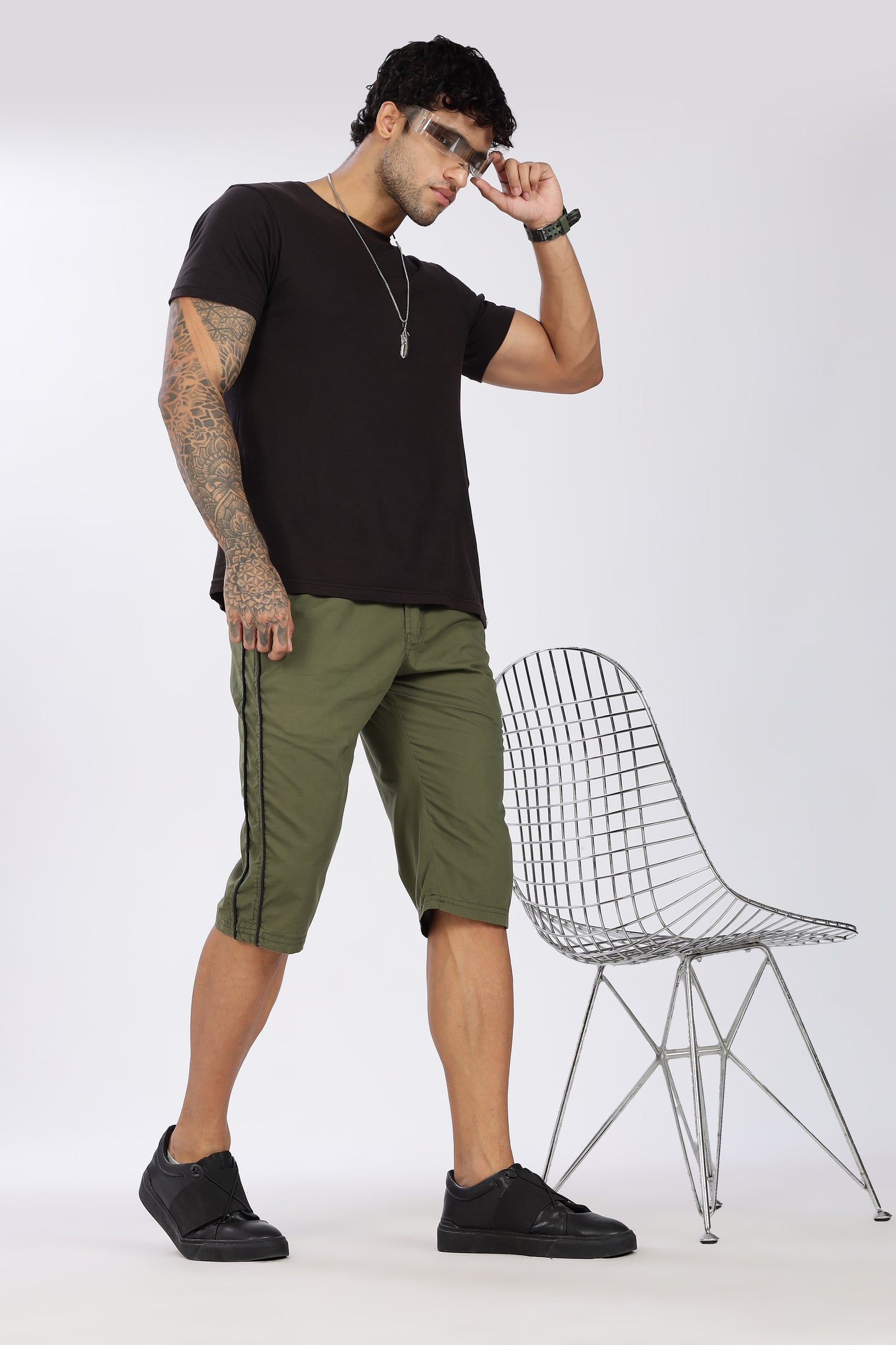 Men's Green Cool Comfort Capri Solid Print Comfort Cotton