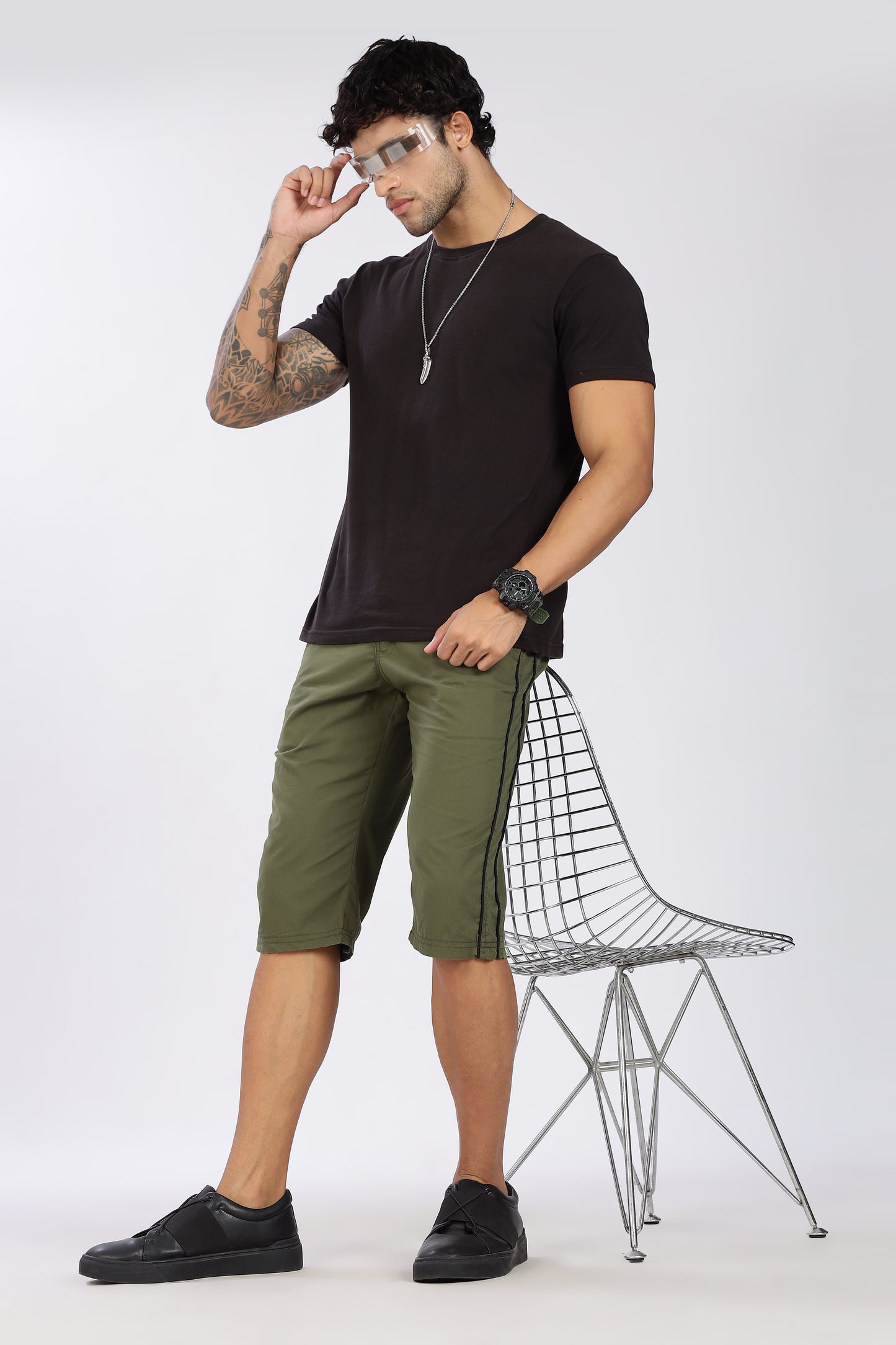 Men's Green Cool Comfort Capri Solid Print Comfort Cotton