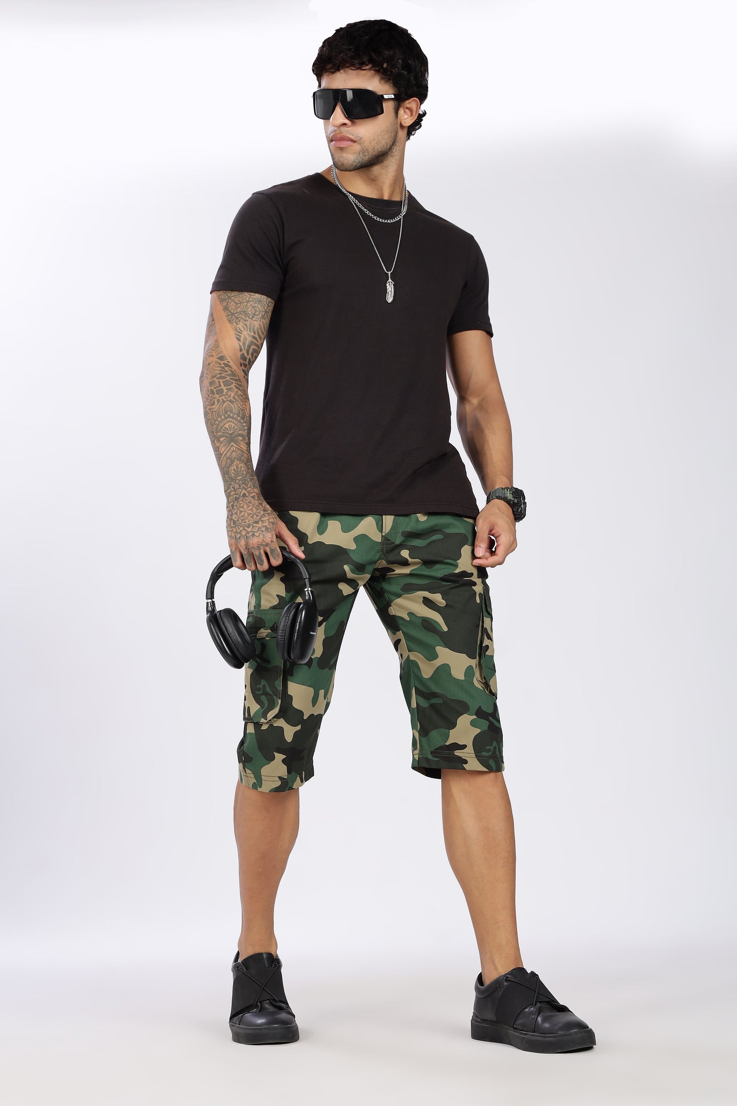 Men's Green Adventure Capri Military Print Comfort Cotton