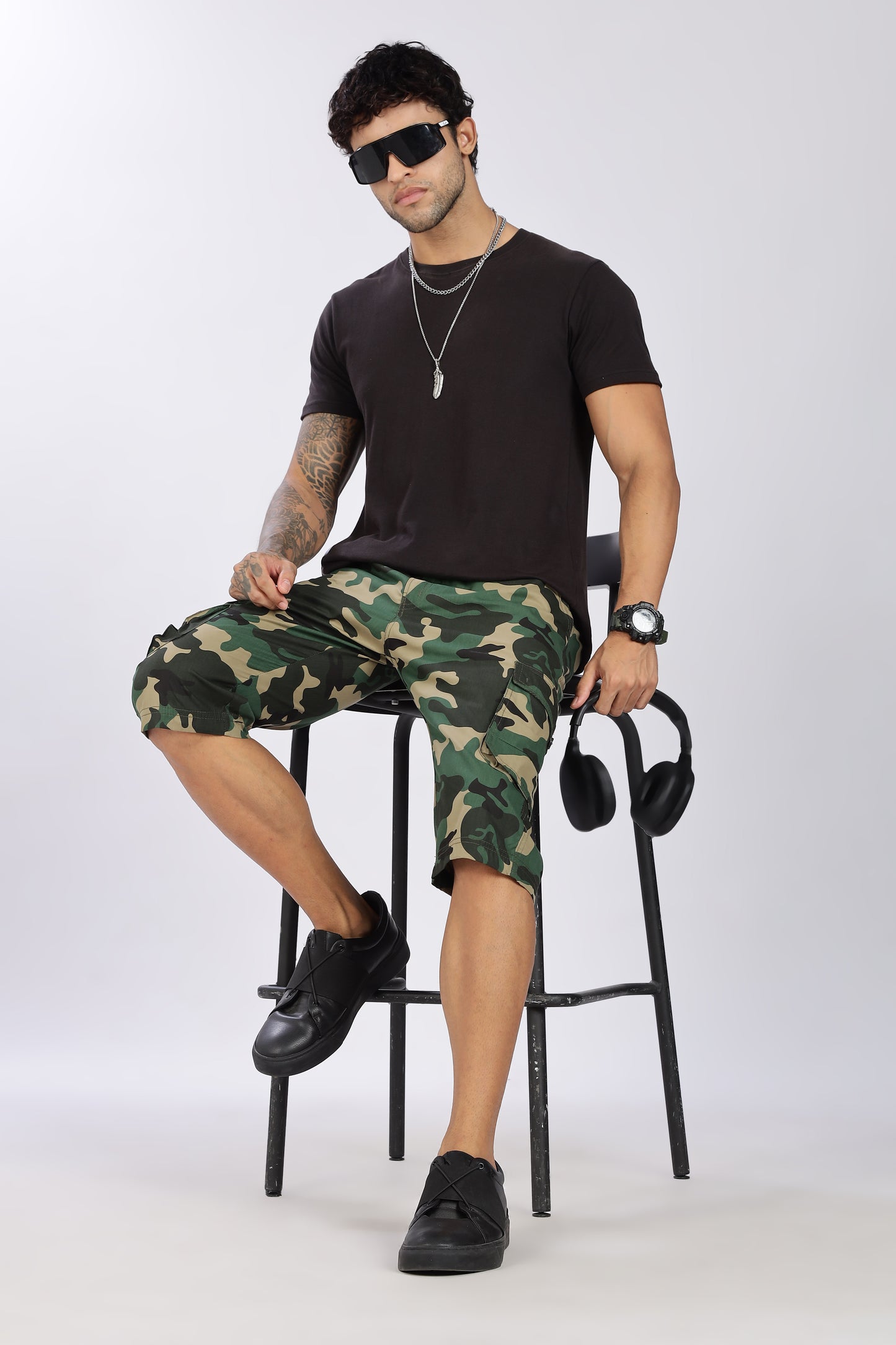 Men's Green Adventure Capri Military Print Comfort Cotton