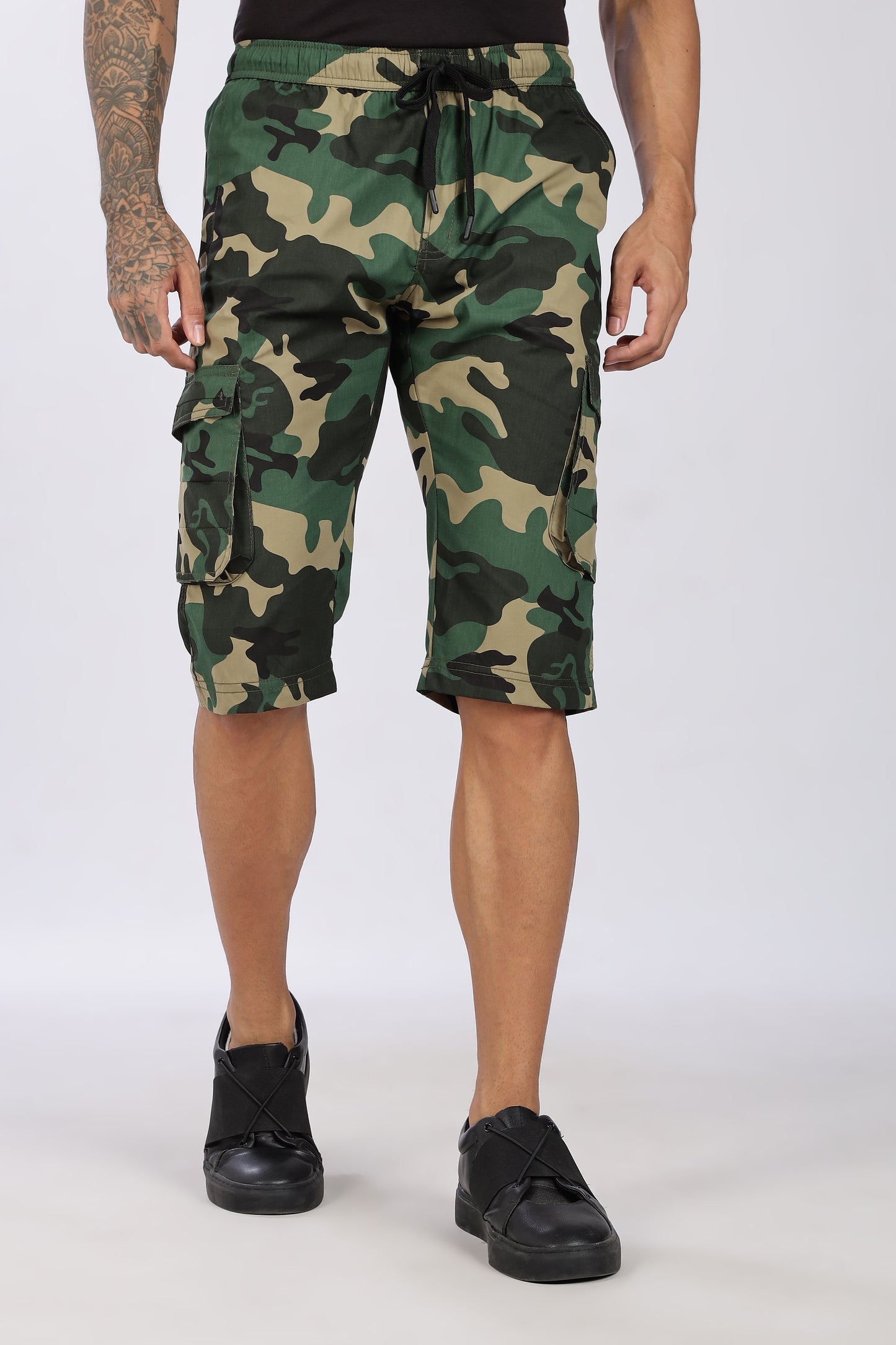 Men's Green Adventure Capri Military Print Comfort Cotton