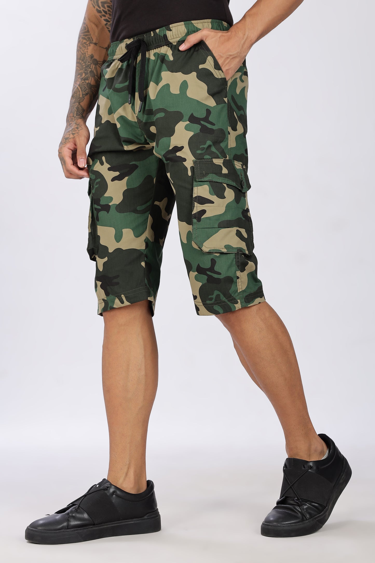 Men's Green Adventure Capri Military Print Comfort Cotton