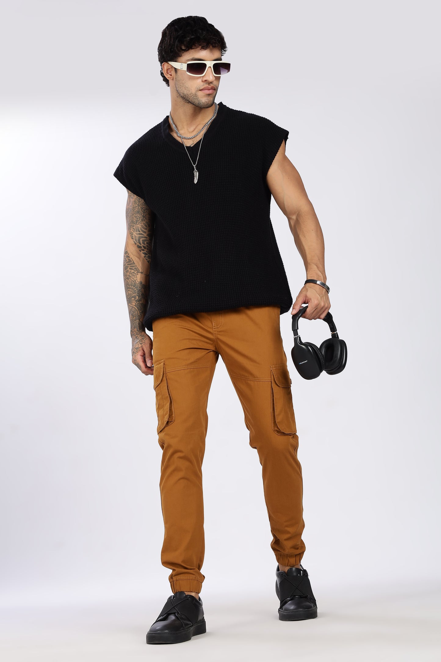 Men's Mustard Brown Performance Pulse Solid Jogger Cotton