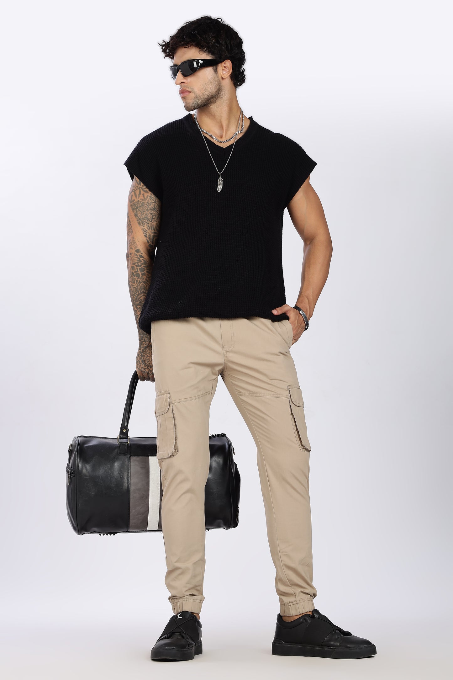 Men's Light Beige Performance Pulse Solid Jogger Cotton