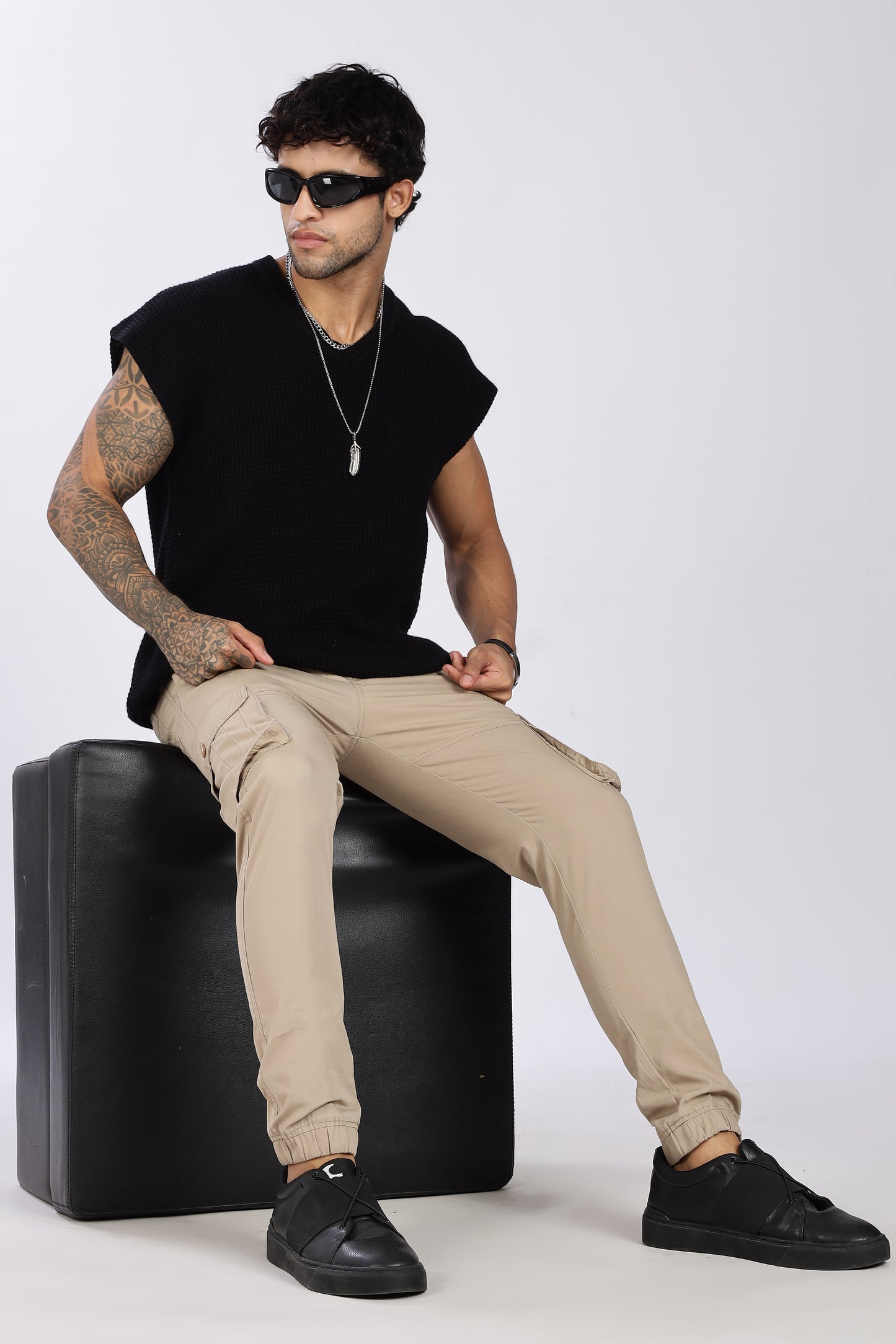 Men's Light Beige Performance Pulse Solid Jogger Cotton