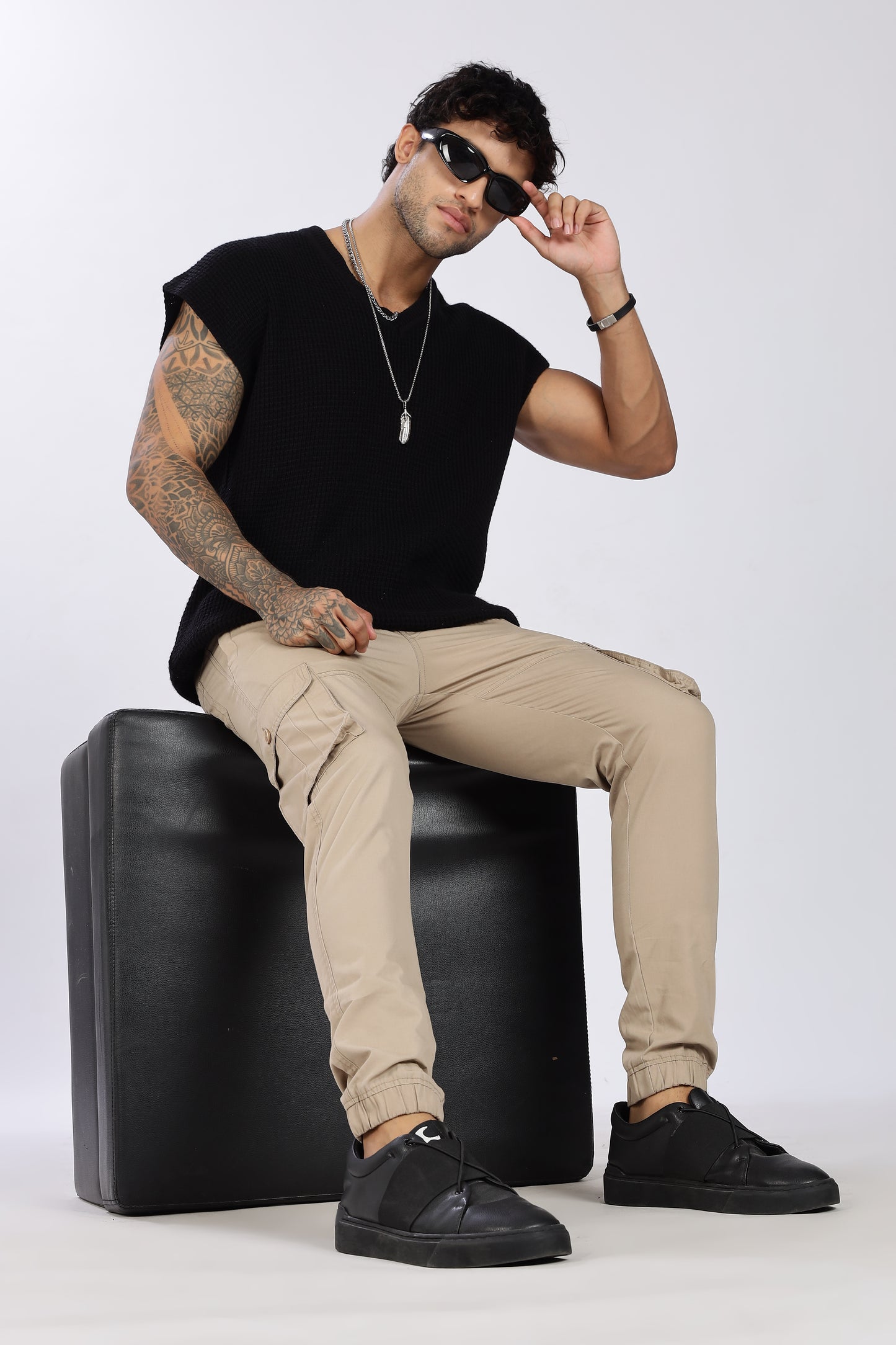 Men's Light Beige Performance Pulse Solid Jogger Cotton