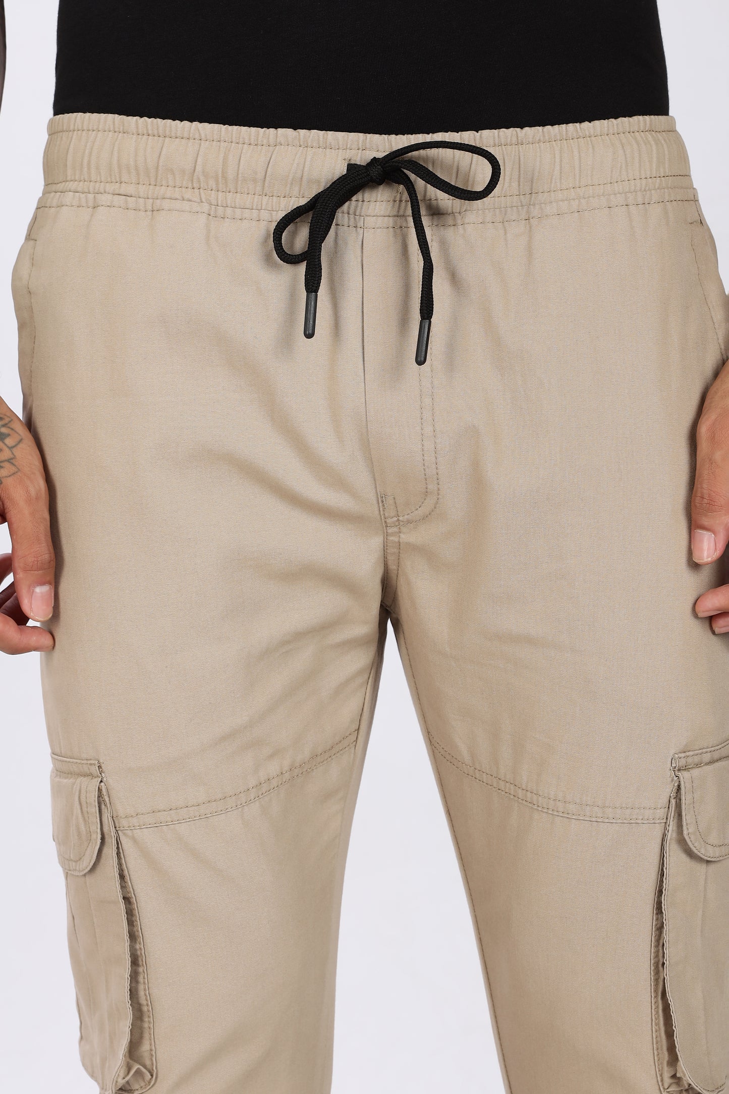 Men's Light Beige Performance Pulse Solid Jogger Cotton