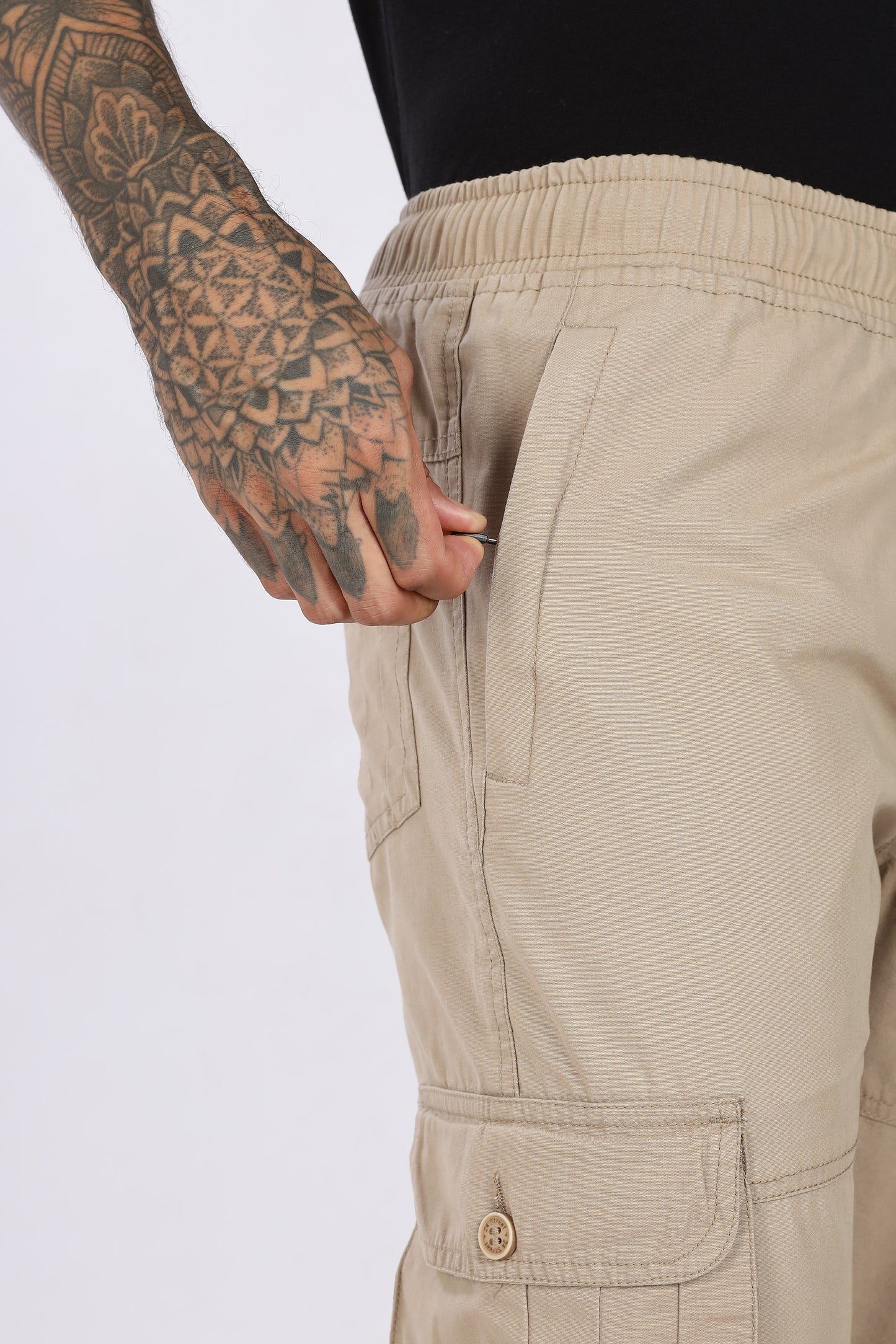 Men's Light Beige Performance Pulse Solid Jogger Cotton