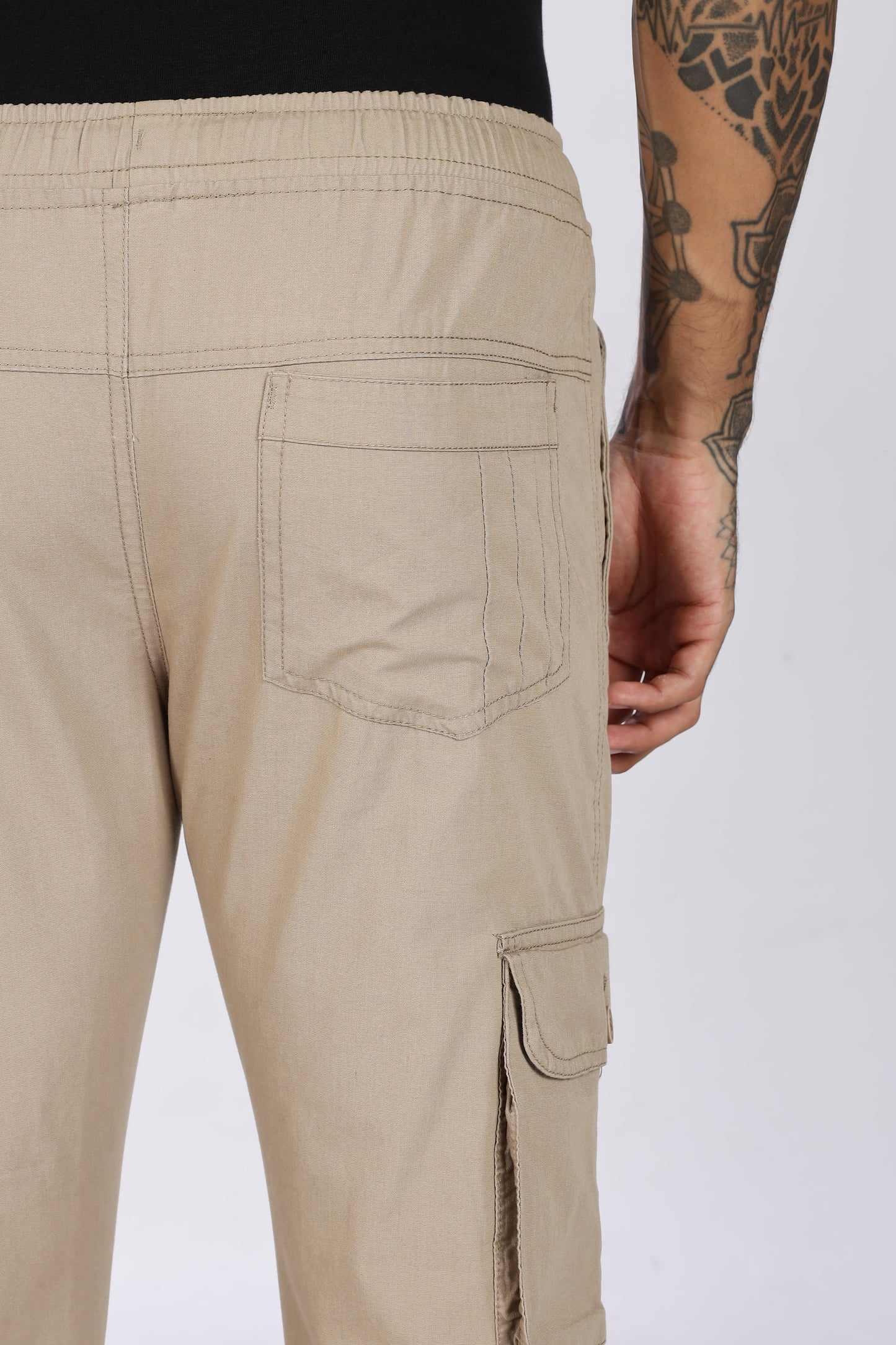 Men's Light Beige Performance Pulse Solid Jogger Cotton