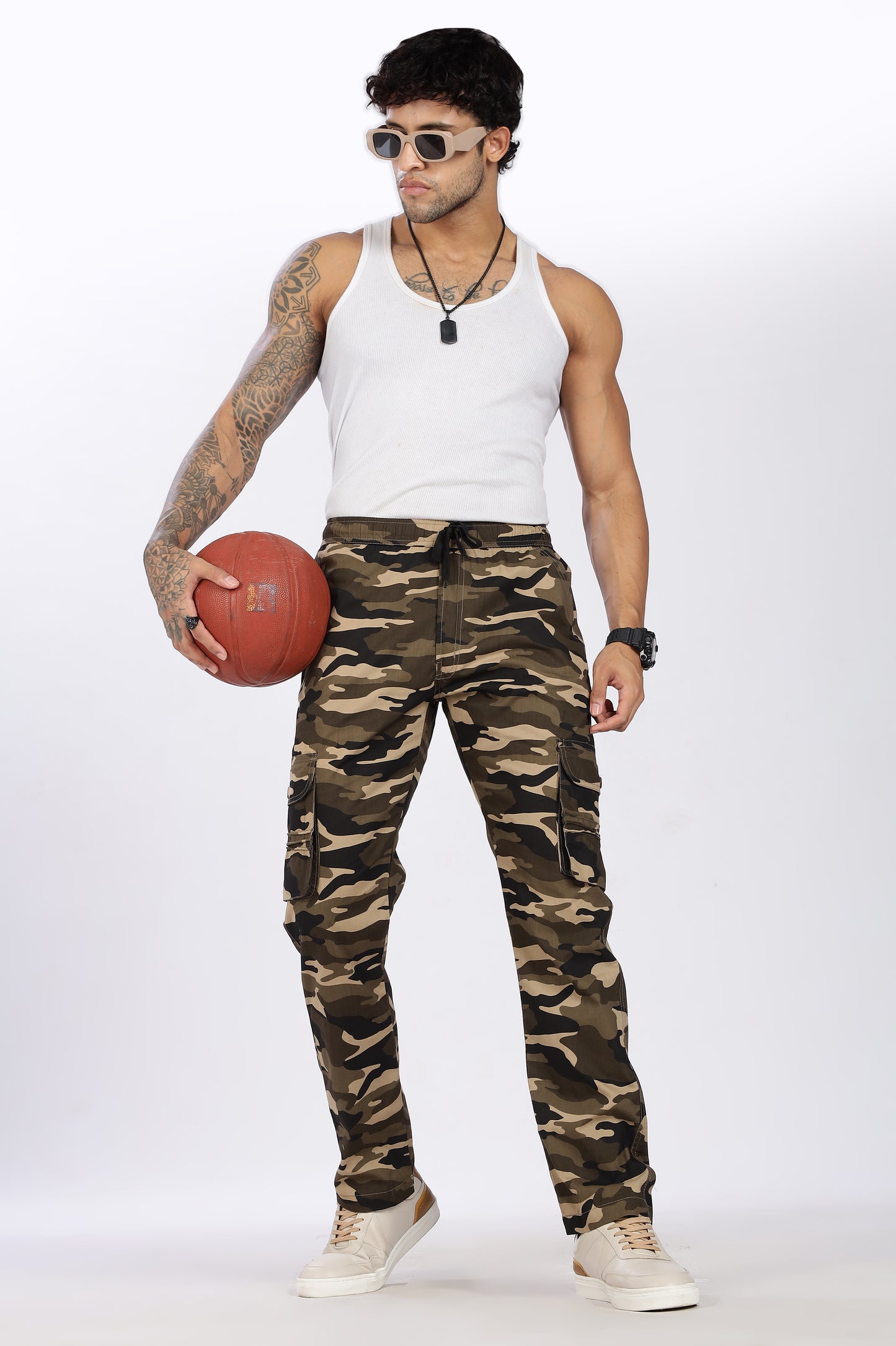 Men's Brown Soft Stride Pyjama Pants Military Print Comfort Cotton