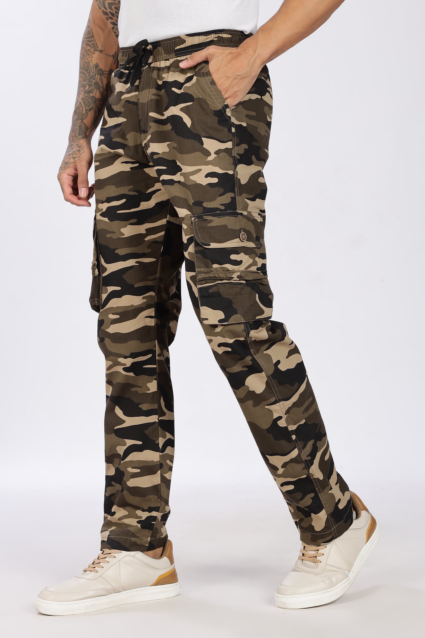 Men's Brown Soft Stride Pyjama Pants Military Print Comfort Cotton