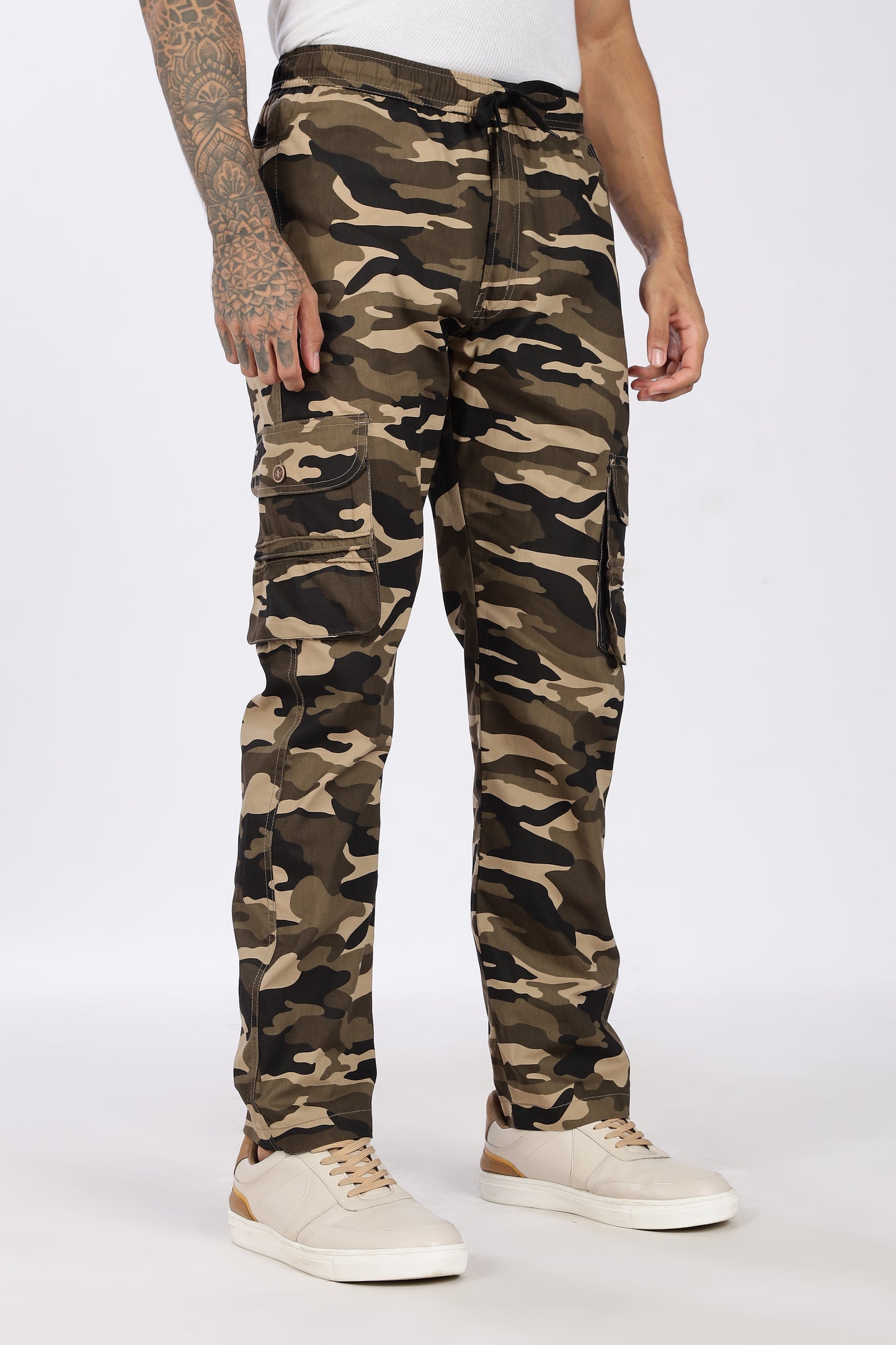Men's Brown Soft Stride Pyjama Pants Military Print Comfort Cotton