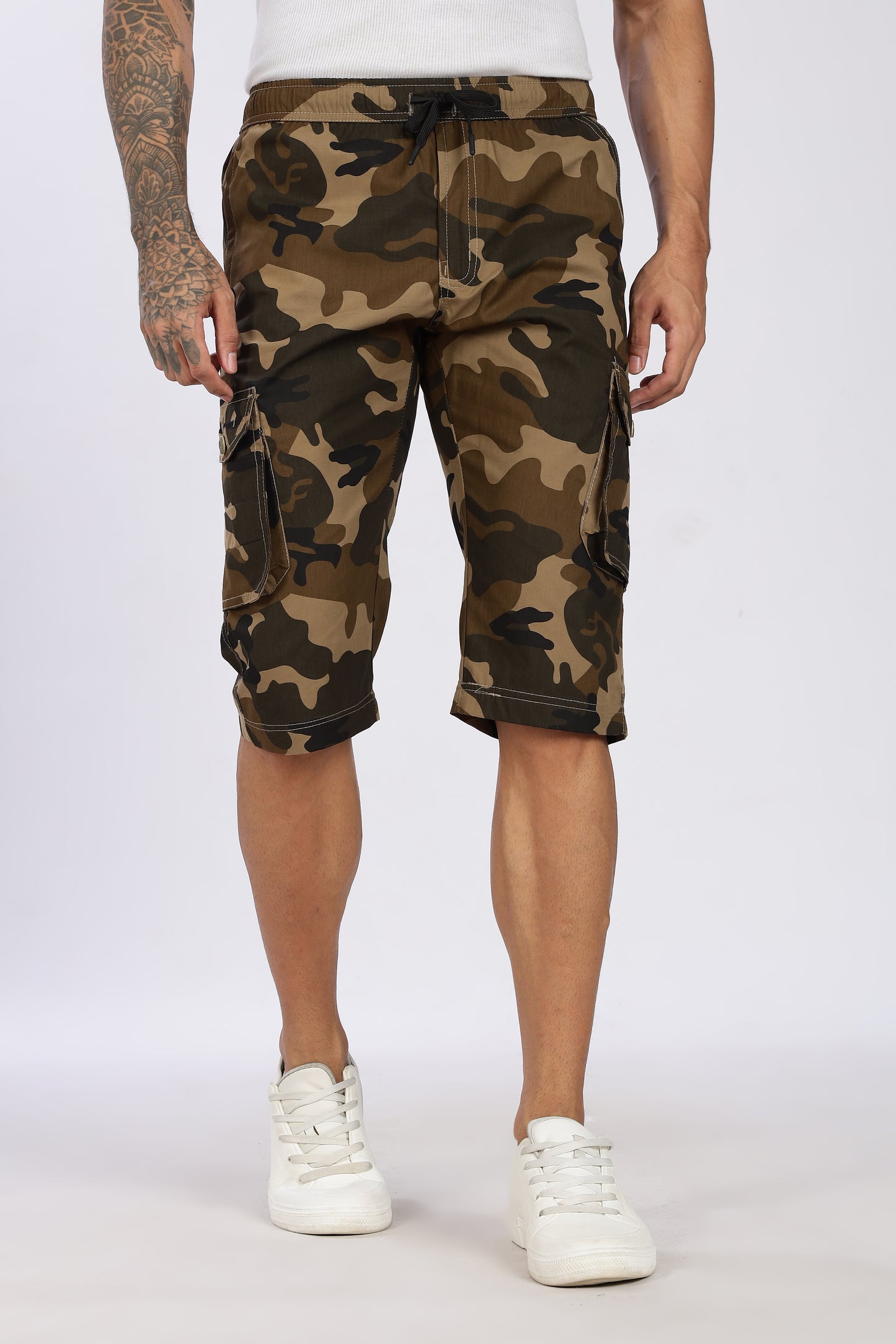 Men's Brown Adventure Capri Military Print Comfort Cotton