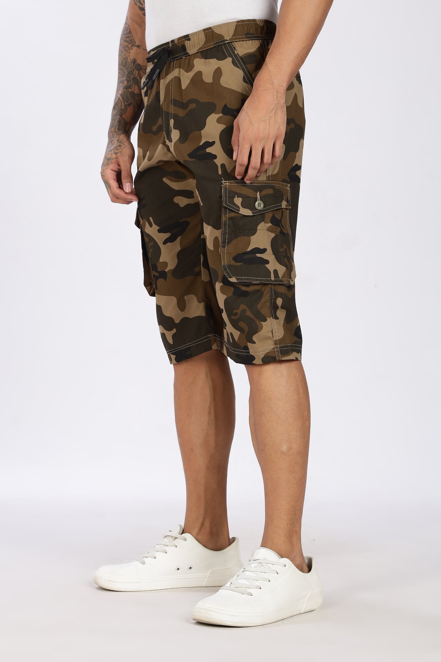 Men's Brown Adventure Capri Military Print Comfort Cotton