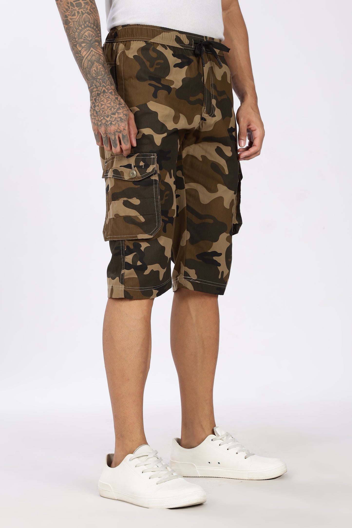 Men's Brown Adventure Capri Military Print Comfort Cotton