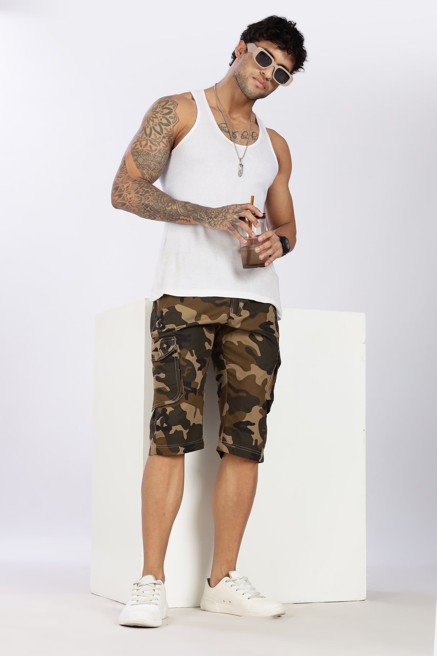 Men's Brown Adventure Capri Military Print Comfort Cotton
