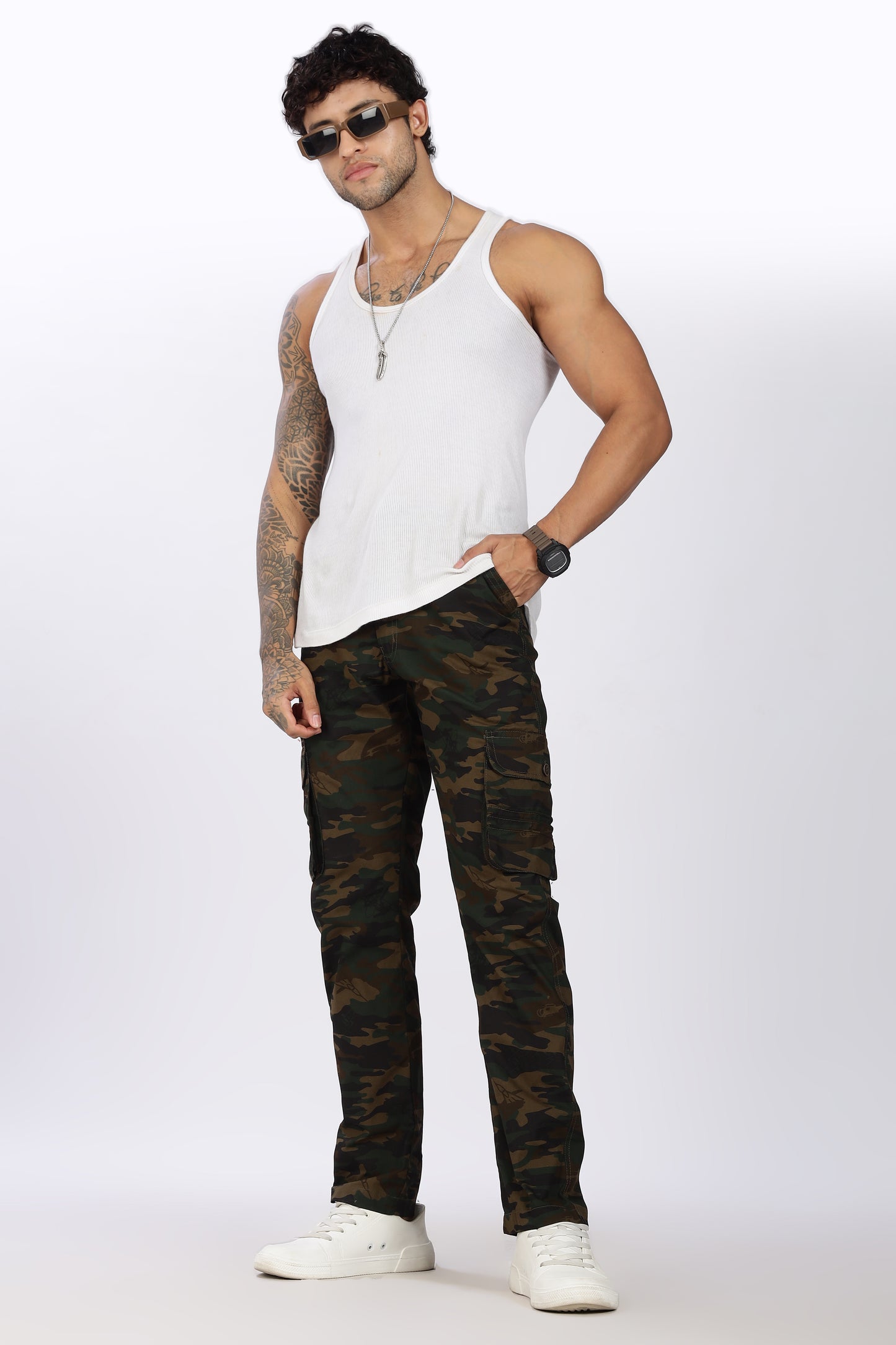 Men's Green Soft Stride Pyjama Pants Military Print Comfort Cotton