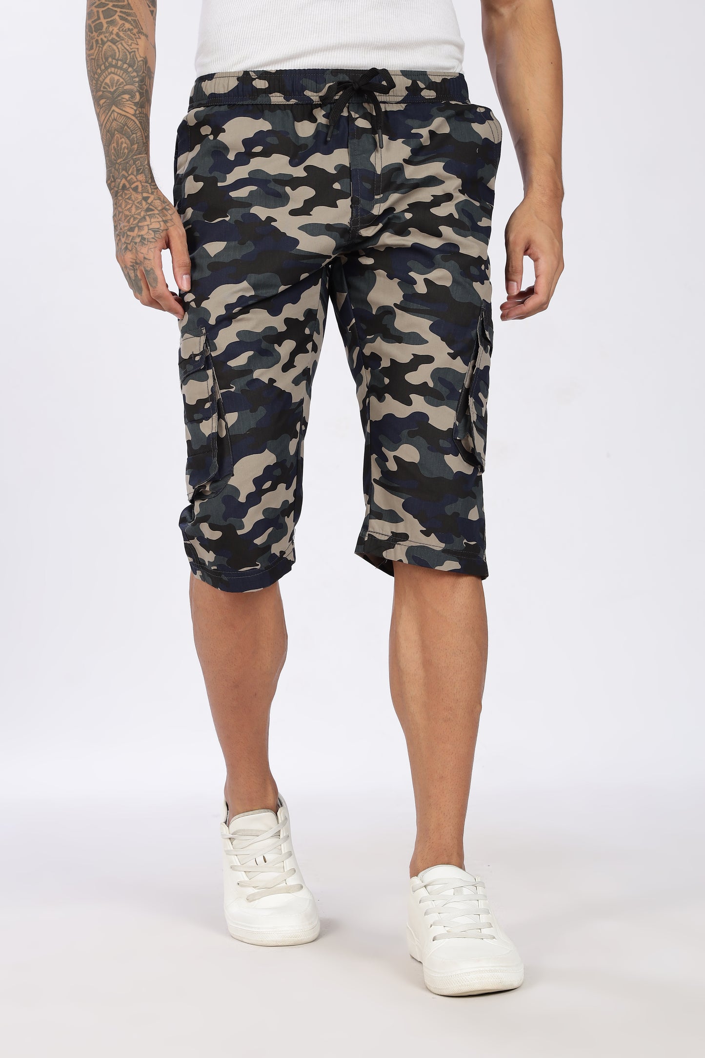 Men's Blue Adventure Capri Military Print Comfort Cotton