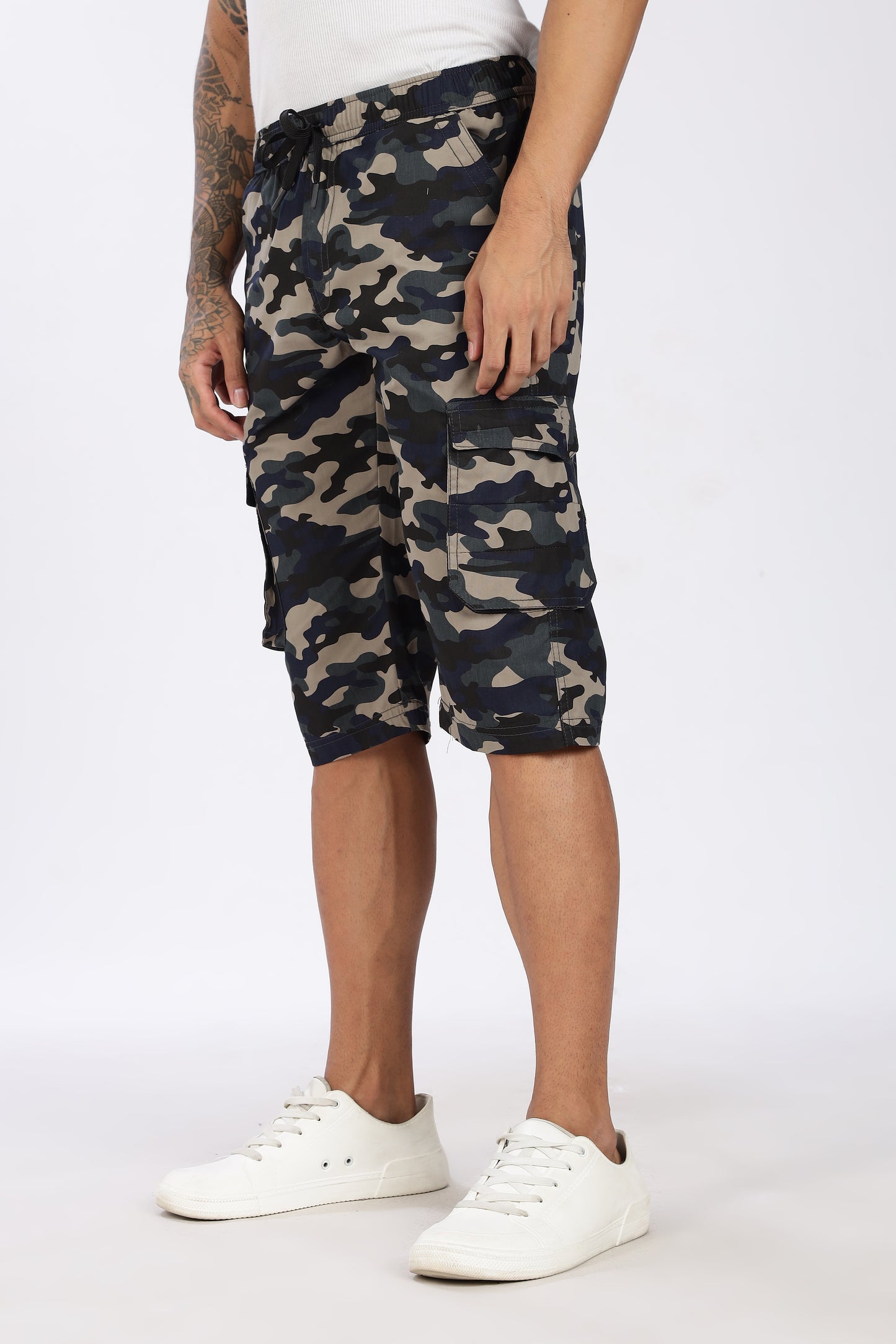 Men's Blue Adventure Capri Military Print Comfort Cotton