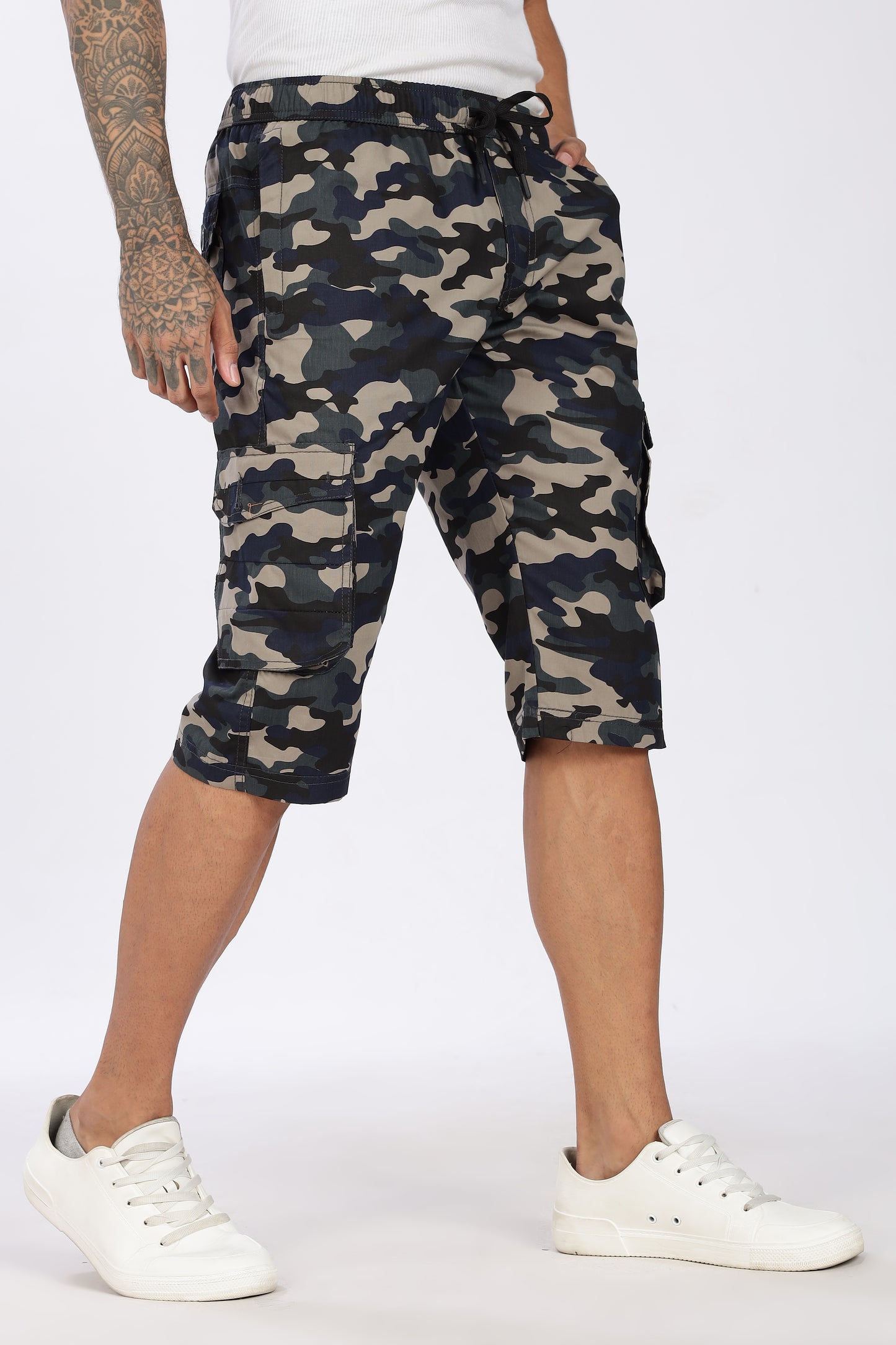 Men's Blue Adventure Capri Military Print Comfort Cotton