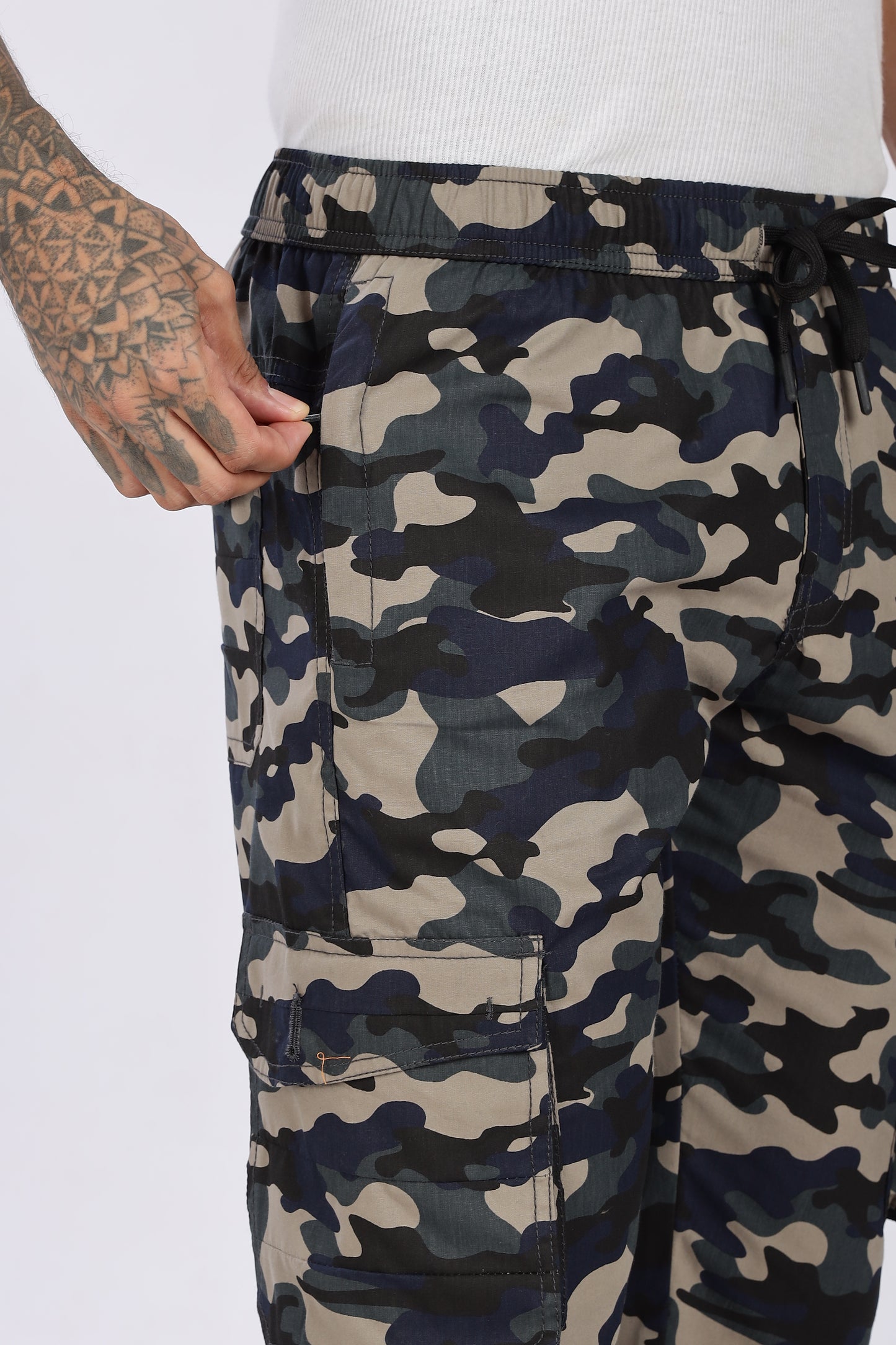 Men's Blue Adventure Capri Military Print Comfort Cotton