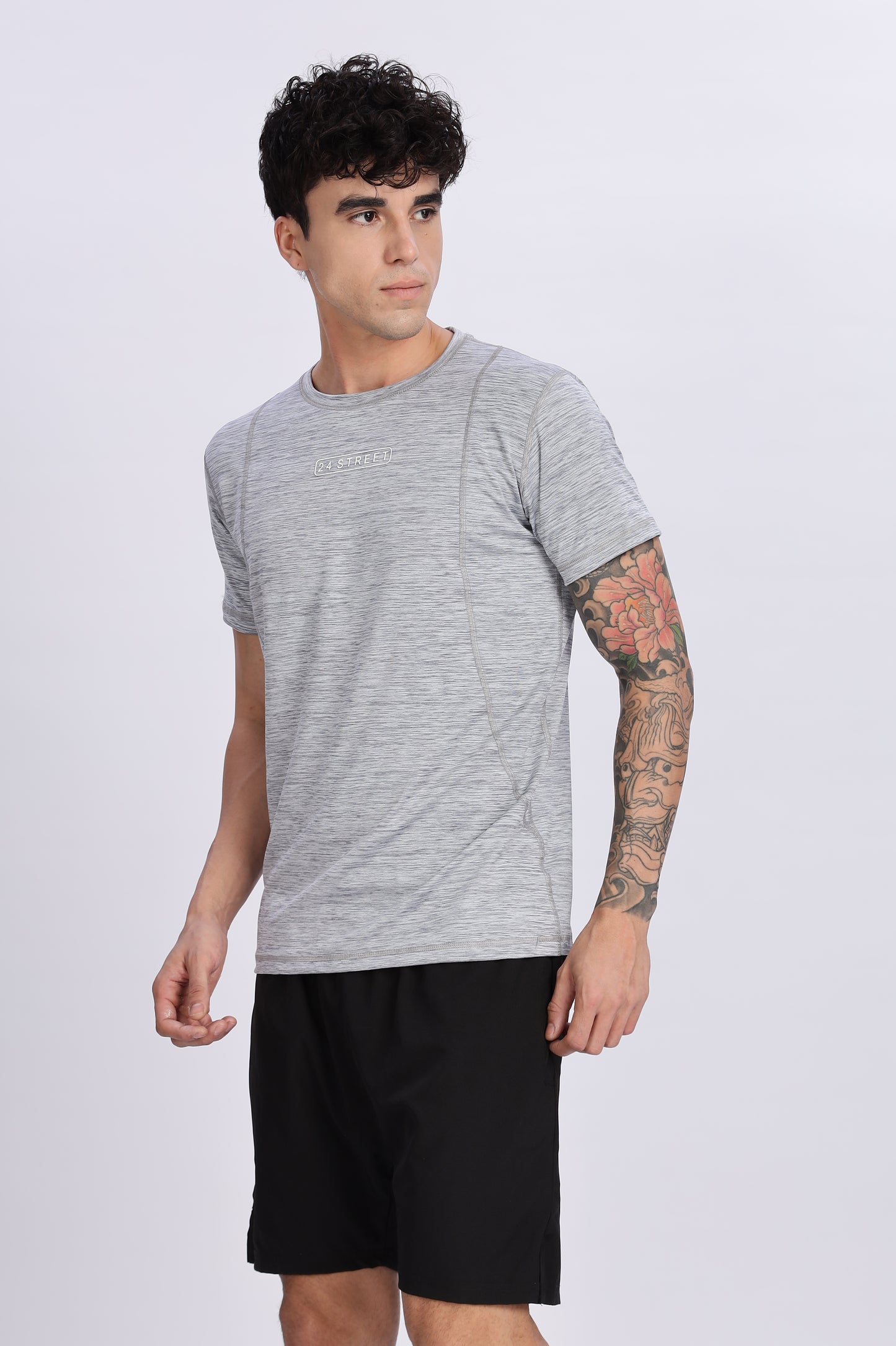 Men's Light Grey Active Wear Half Sleeve T-shirt