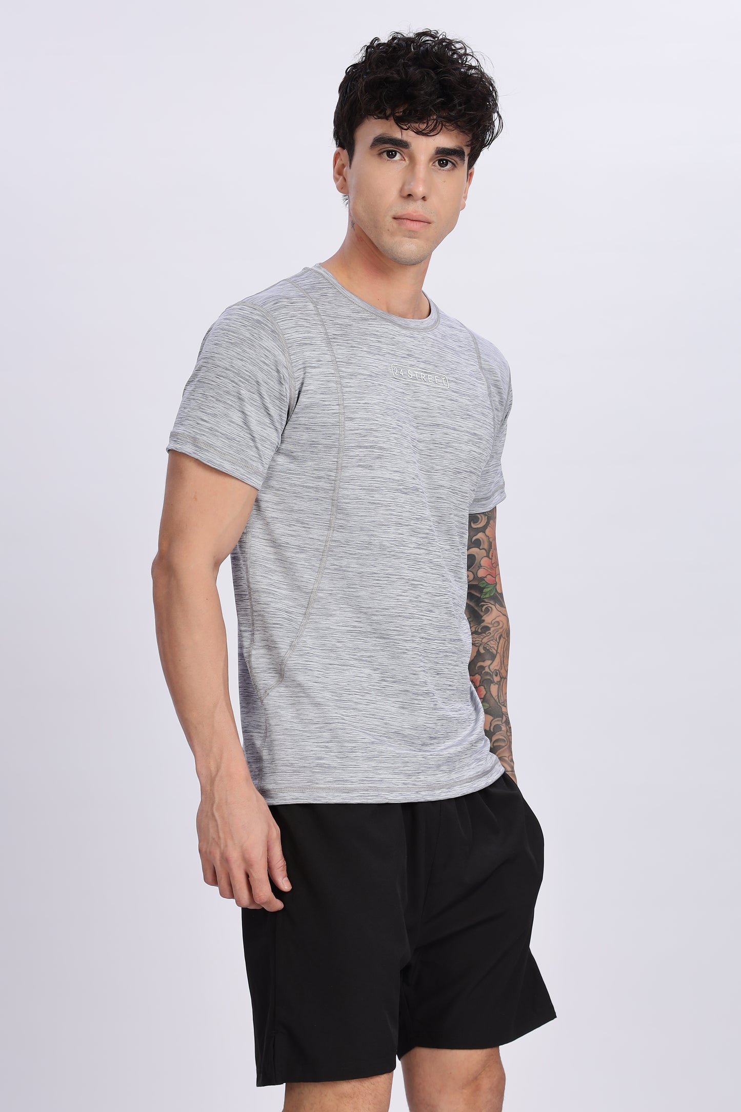 Men's Light Grey Active Wear Half Sleeve T-shirt