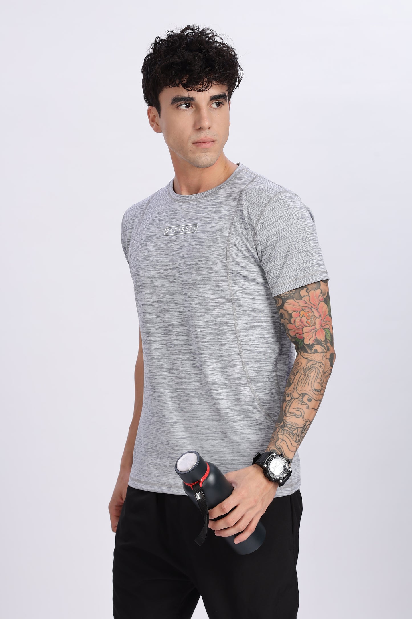 Men's Light Grey Active Wear Half Sleeve T-shirt