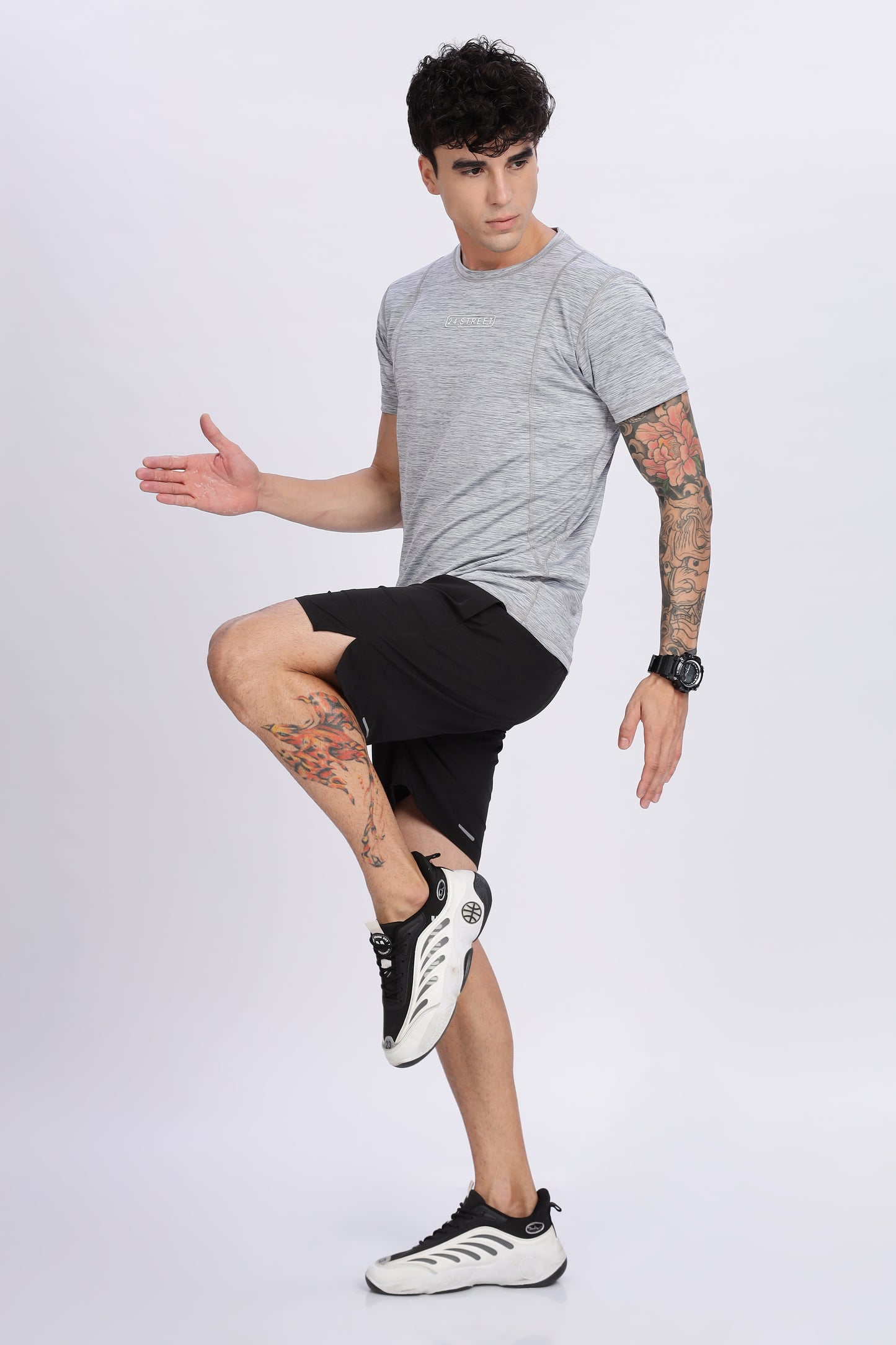 Men's Light Grey Active Wear Half Sleeve T-shirt