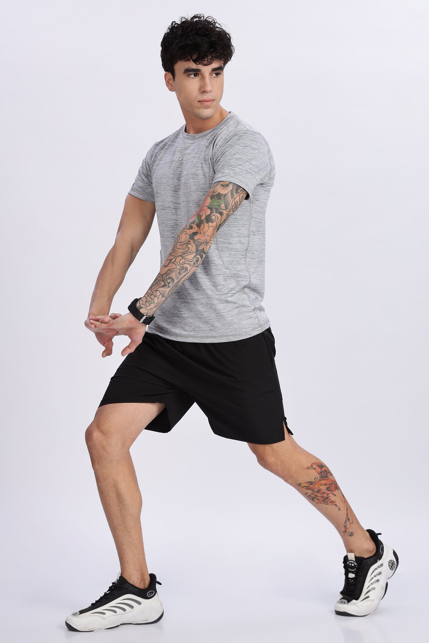 Men's Light Grey Active Wear Half Sleeve T-shirt
