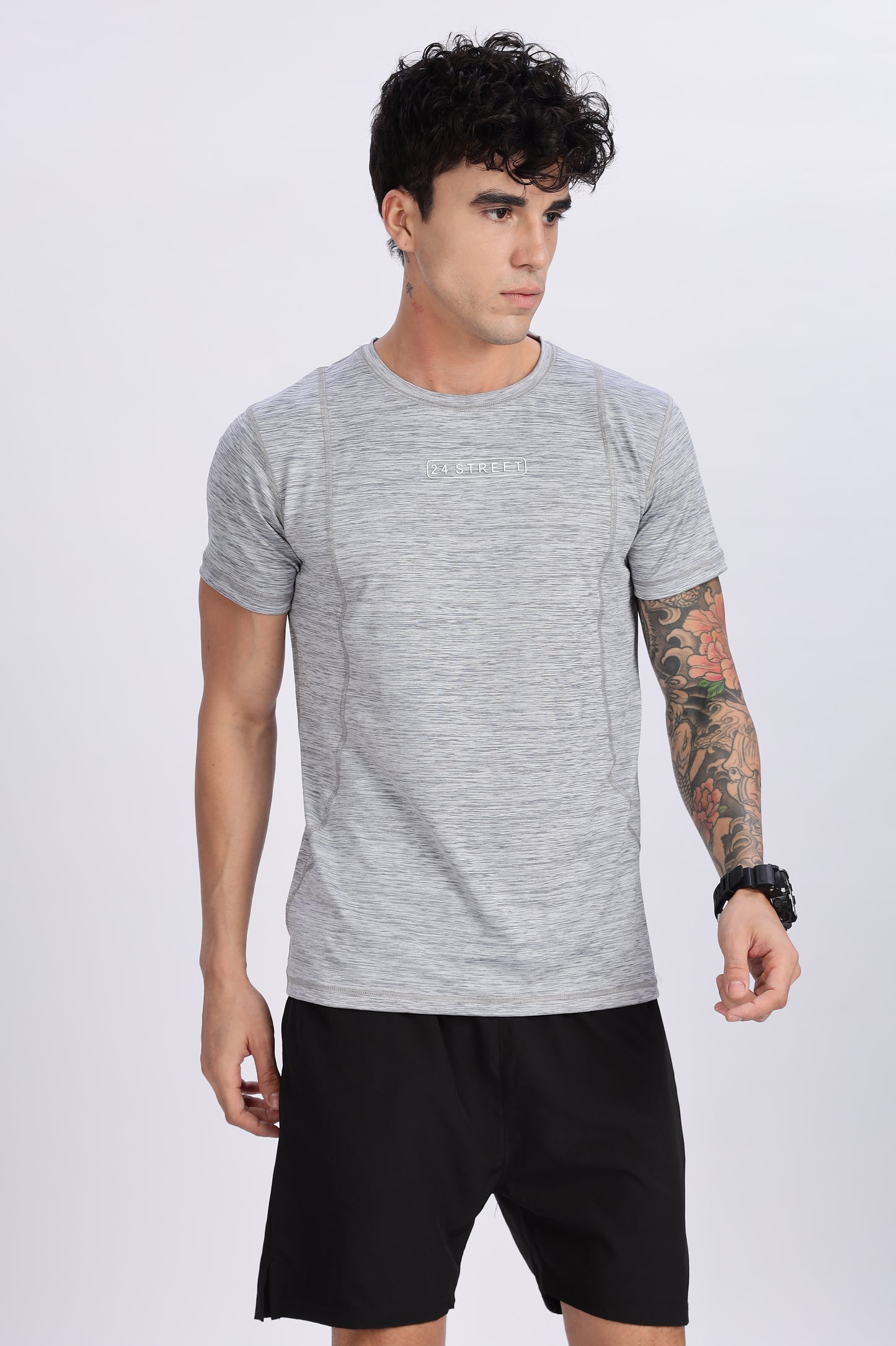 Men's Light Grey Active Wear Half Sleeve T-shirt