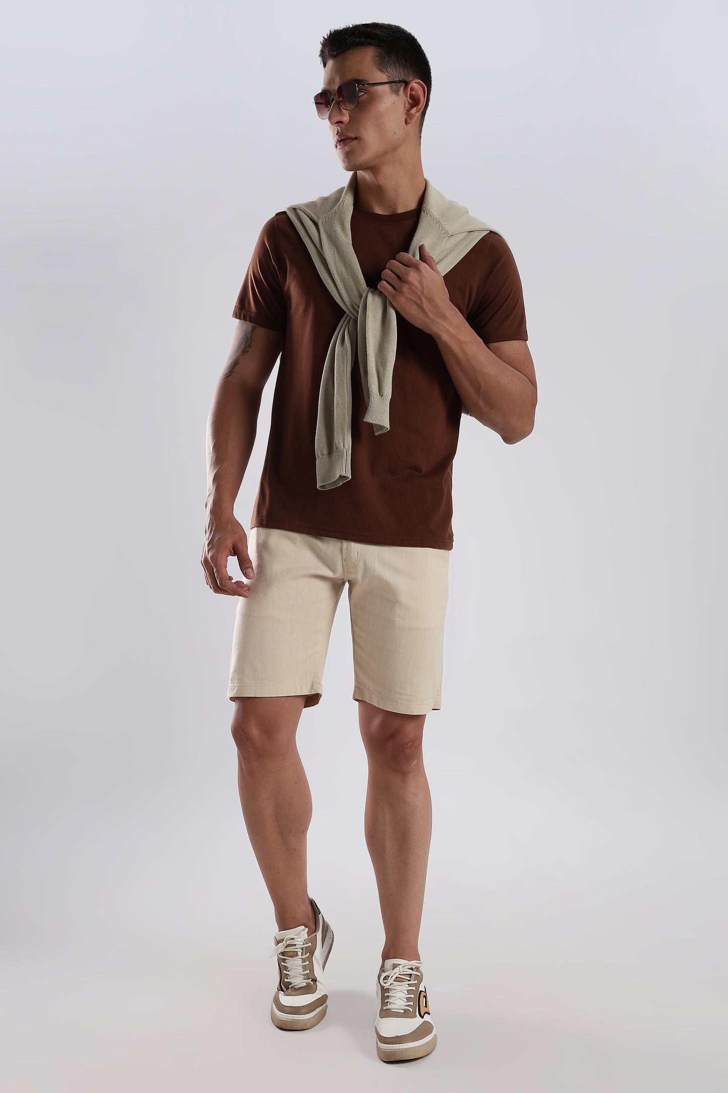 Men's linen Beige comfort crop pant