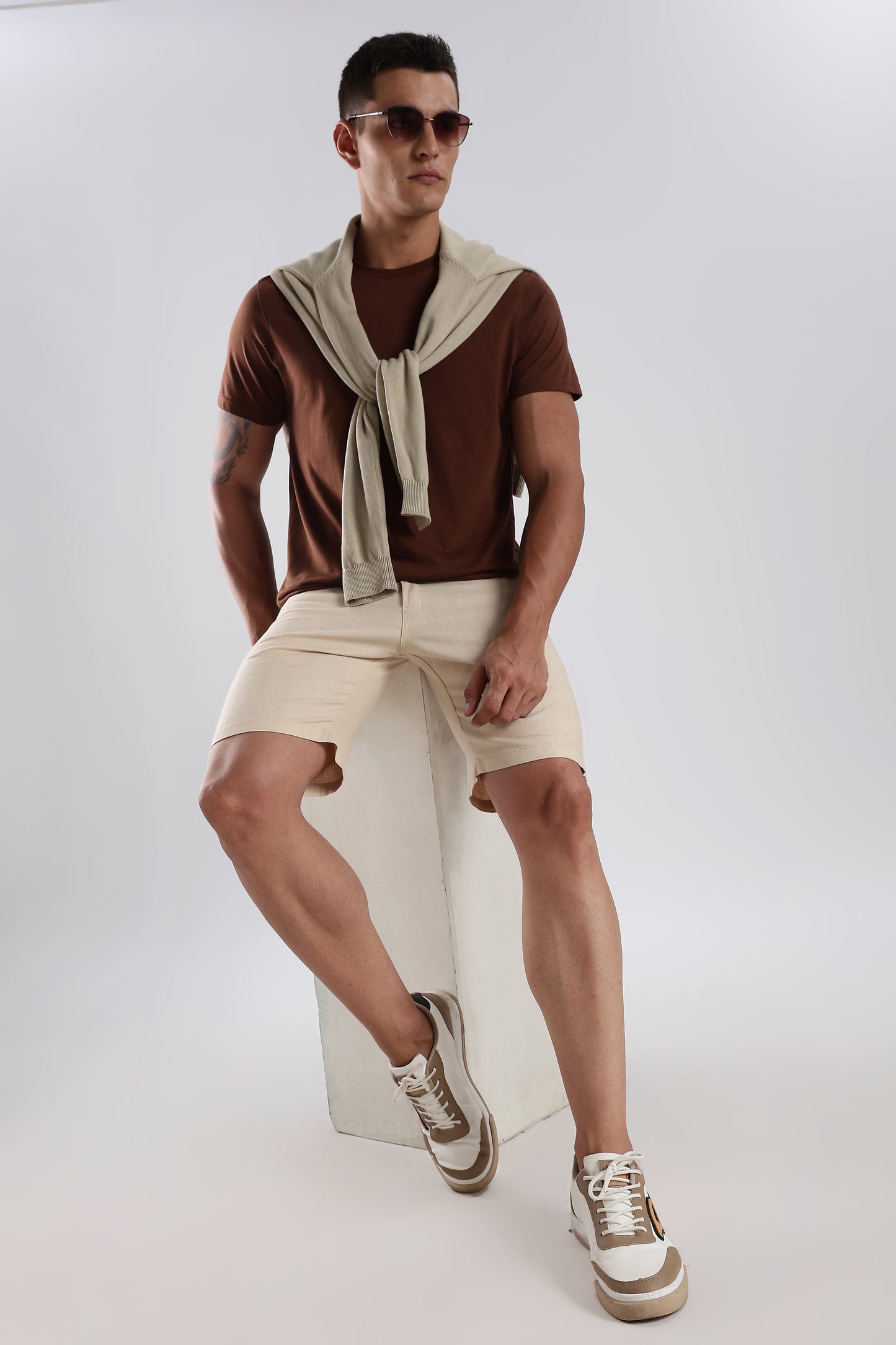 Men's linen Beige comfort crop pant