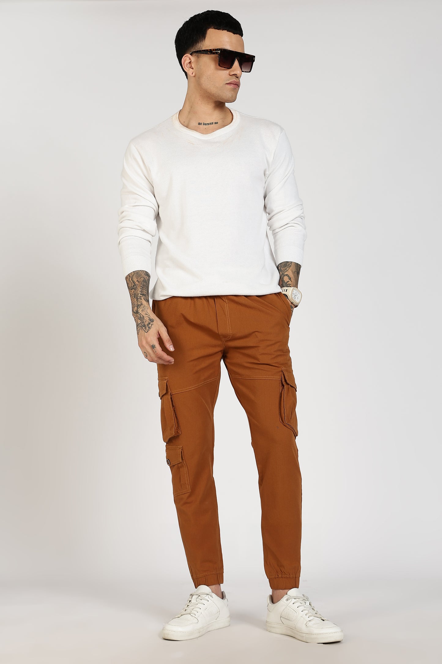 Men's Mustard Brown Sprint Ease Solid Jogger Cotton
