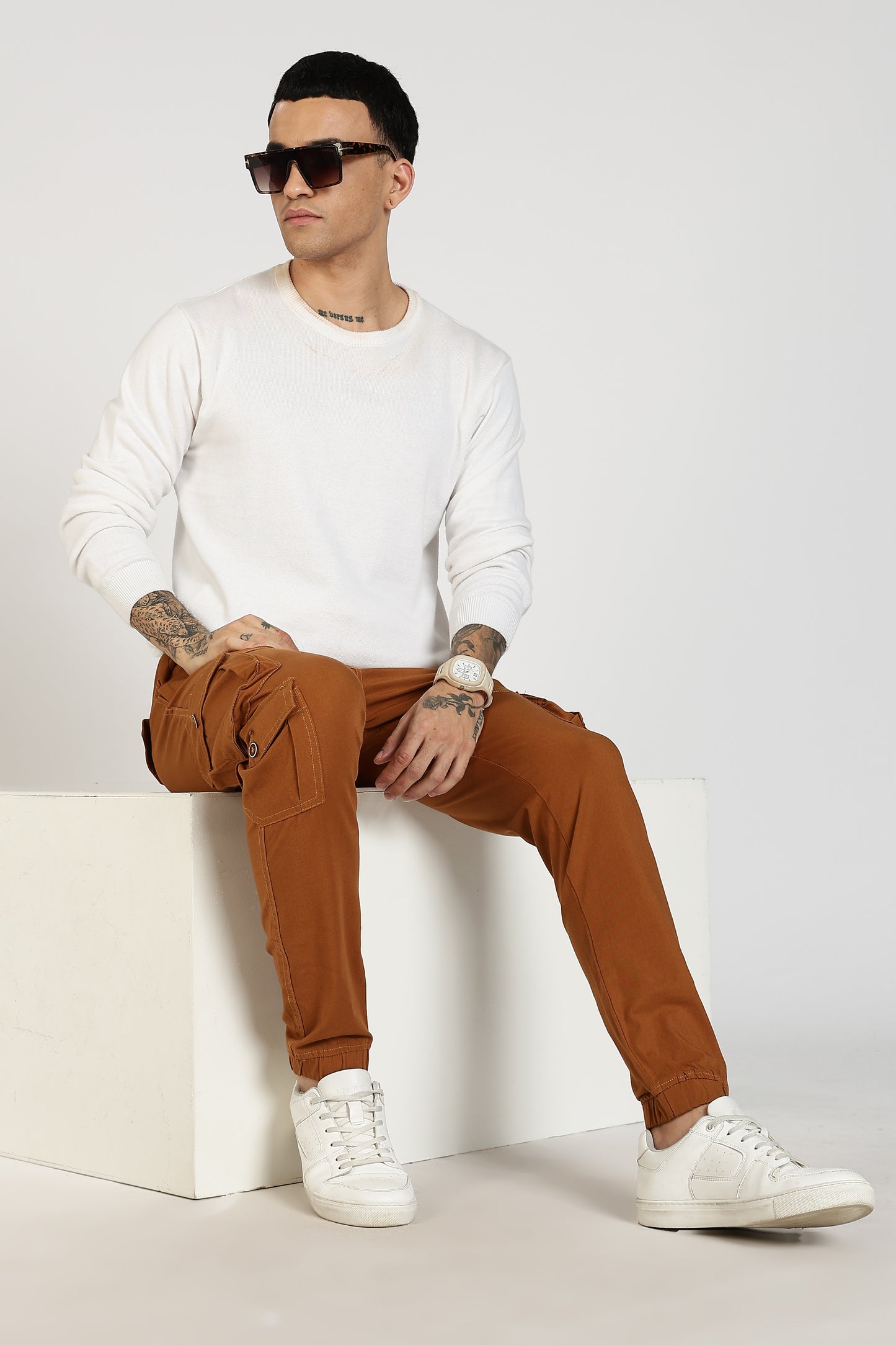Men's Mustard Brown Sprint Ease Solid Jogger Cotton