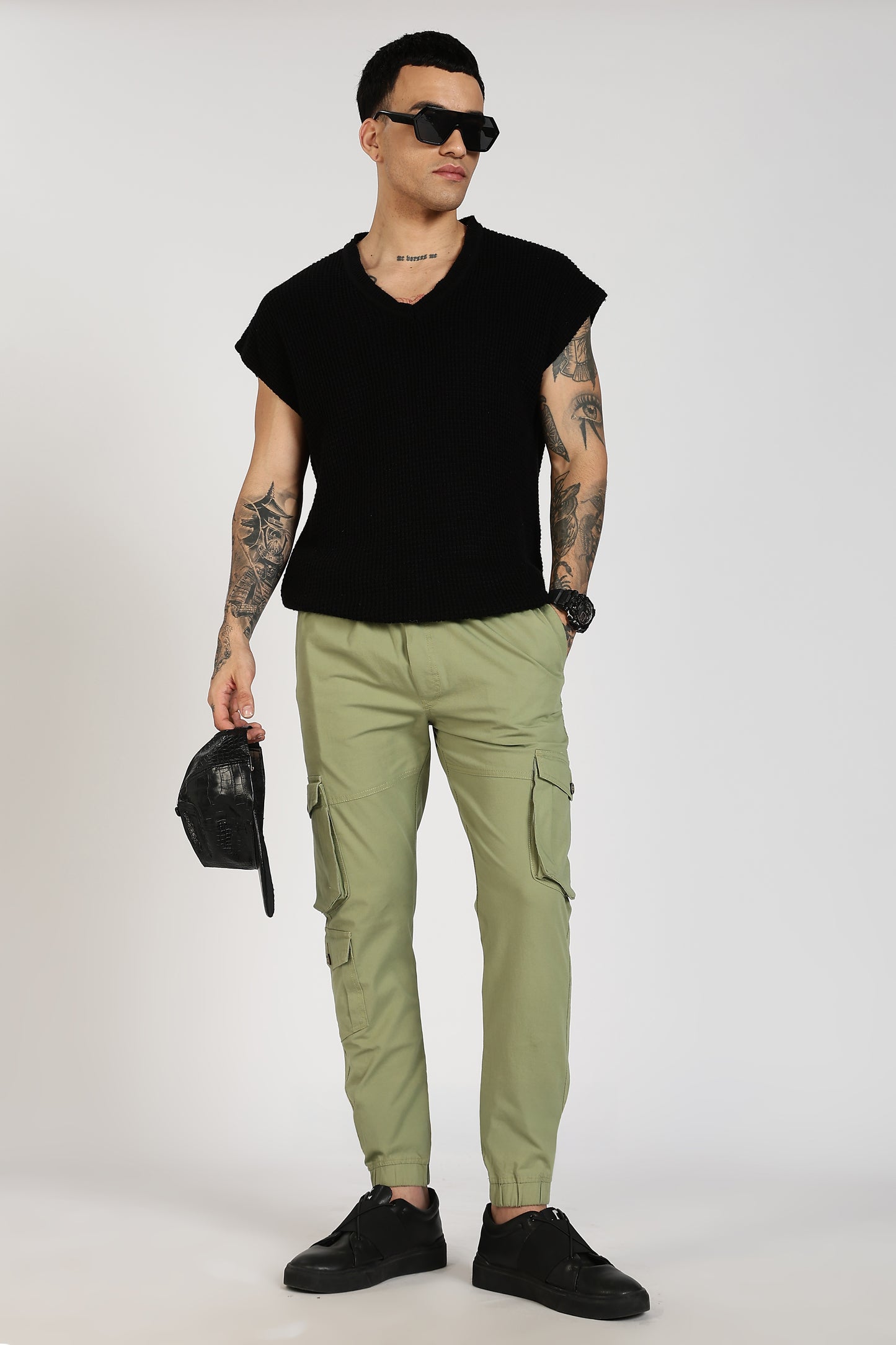 Men's Pista Green Sprint Ease Solid Jogger Cotton