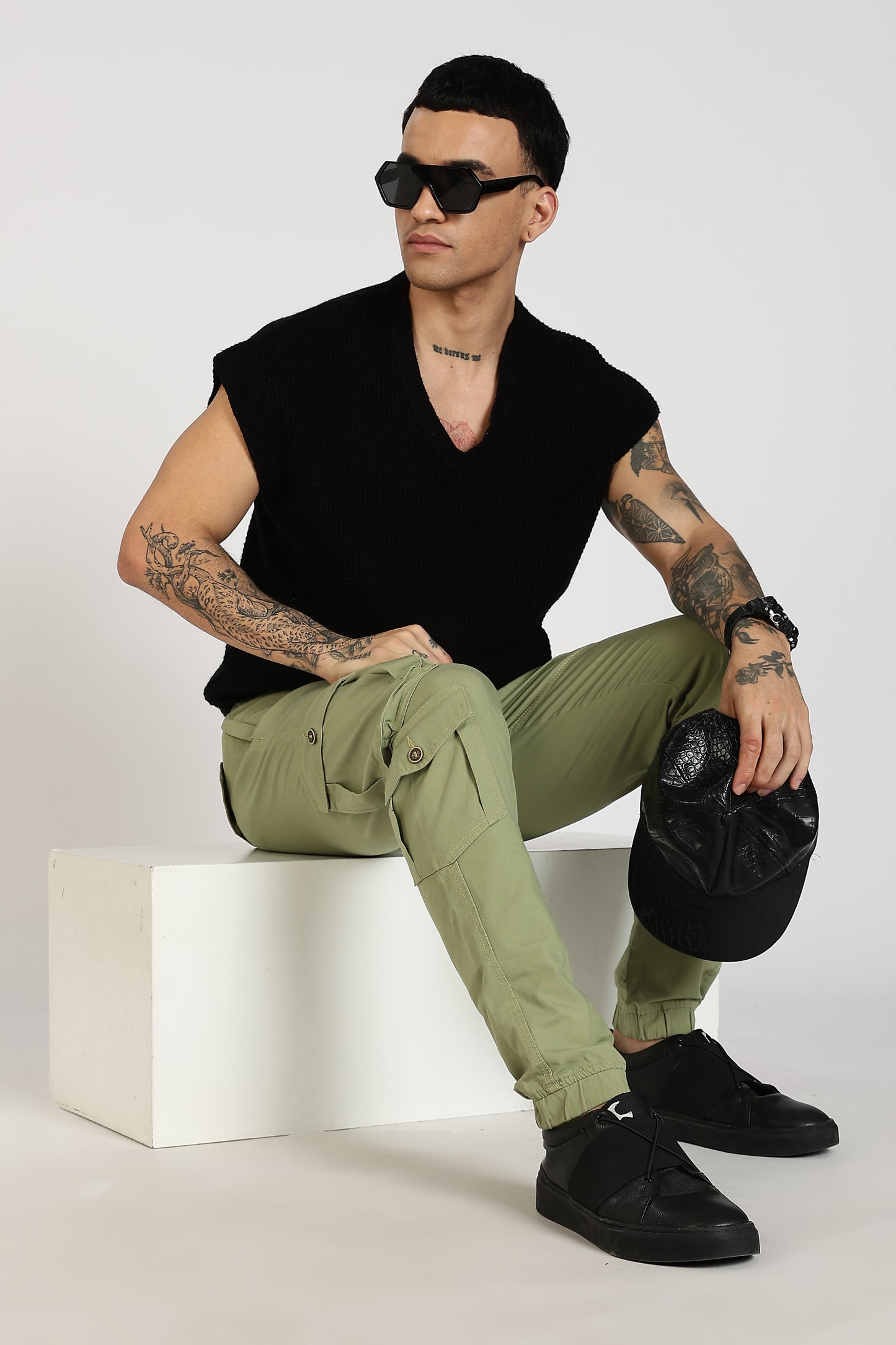 Men's Pista Green Sprint Ease Solid Jogger Cotton
