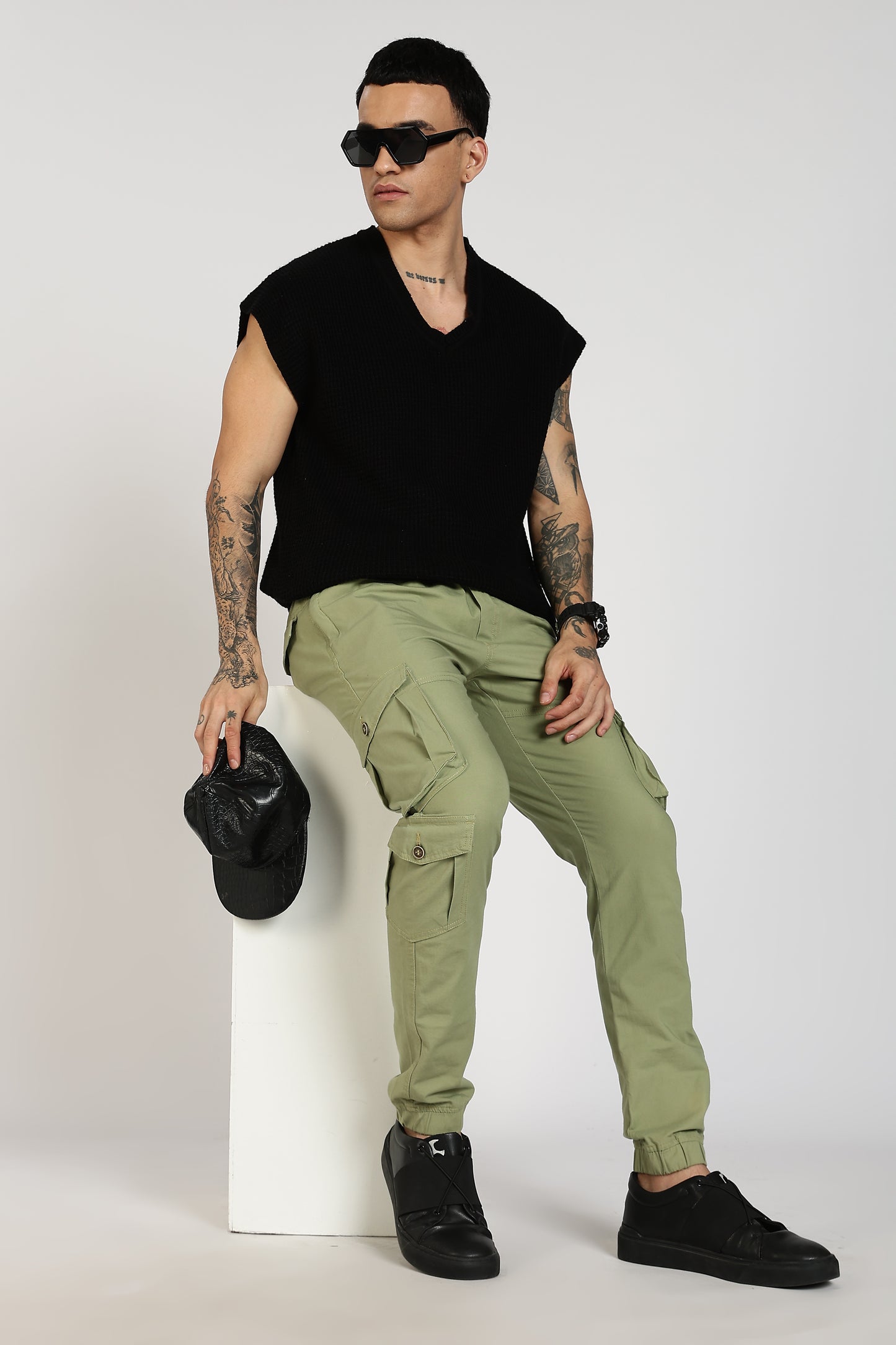 Men's Pista Green Sprint Ease Solid Jogger Cotton