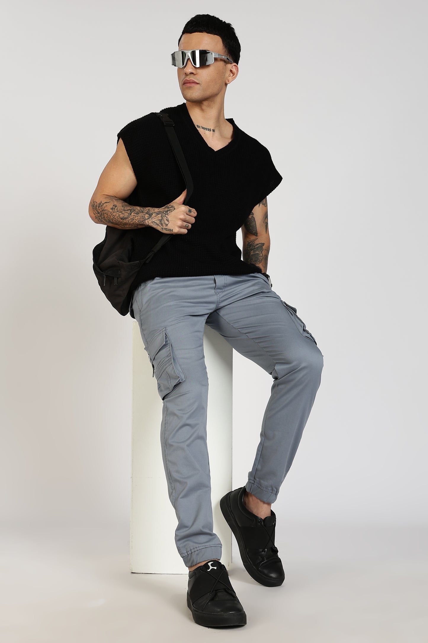 Men's Steel Grey Power Stride Solid Jogger Cotton