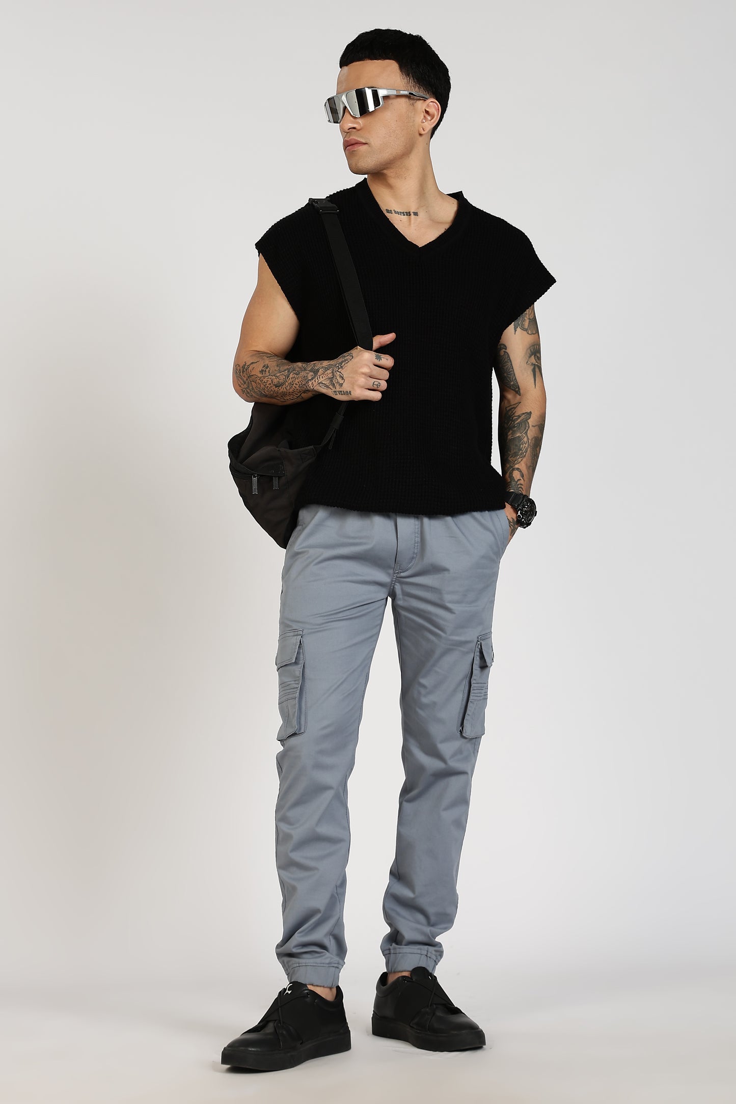 Men's Steel Grey Power Stride Solid Jogger Cotton