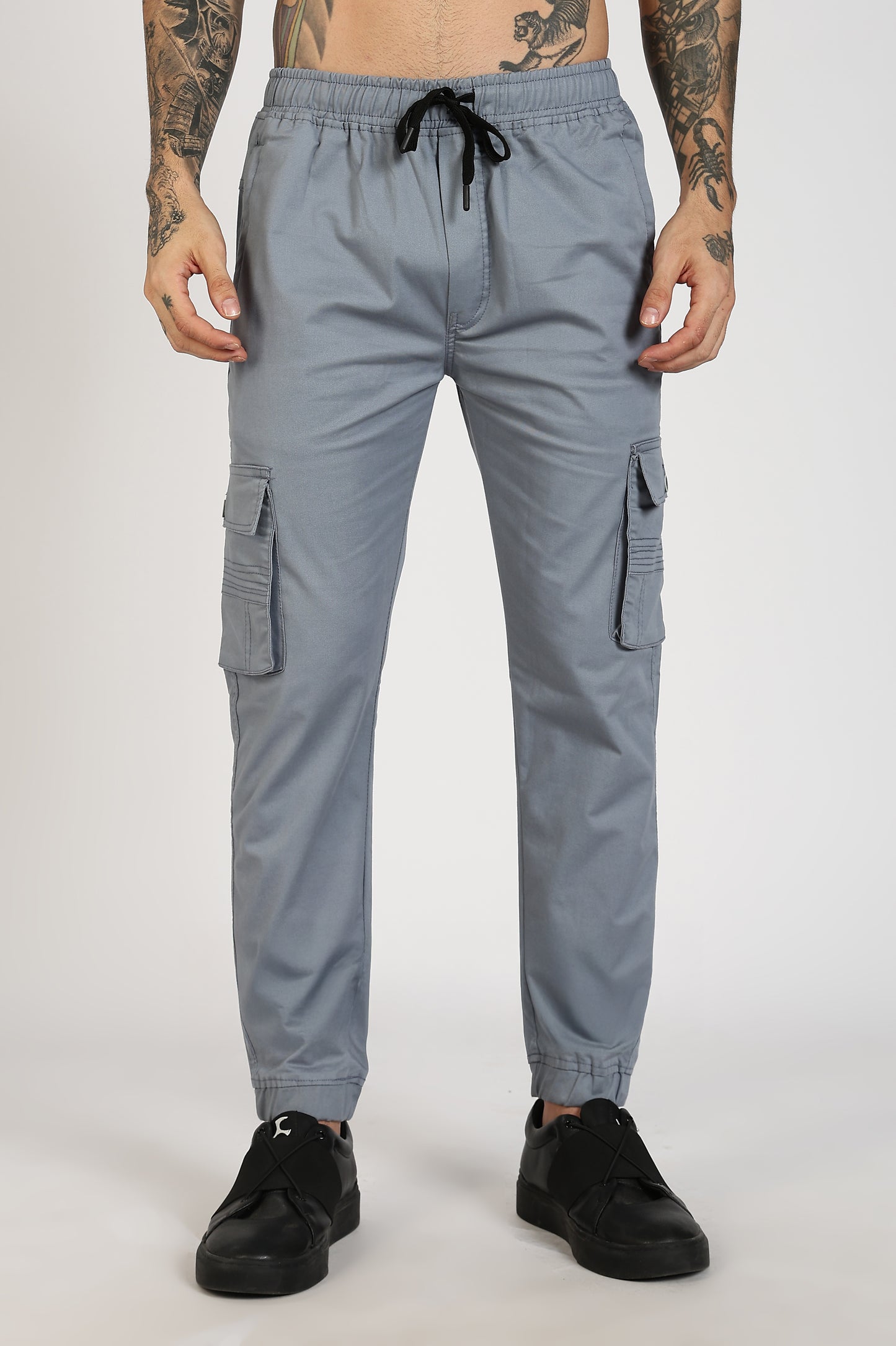 Men's Steel Grey Power Stride Solid Jogger Cotton