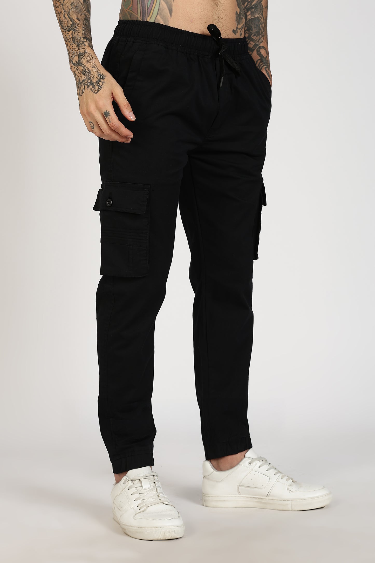 Men's Black Power Stride Solid Jogger Cotton