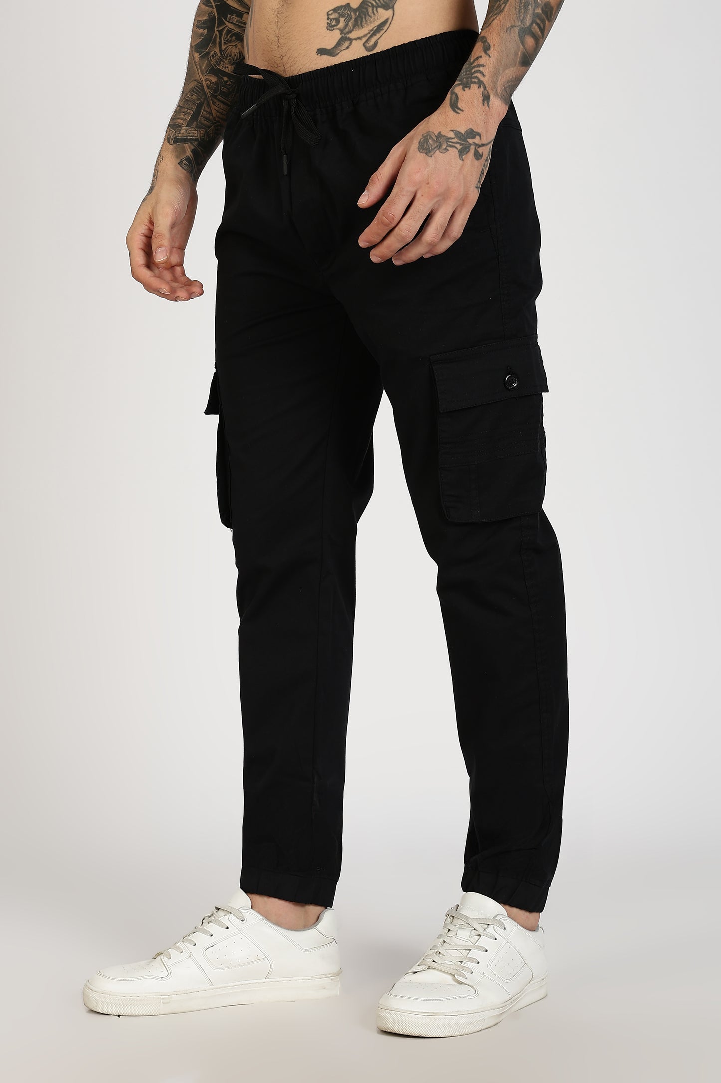 Men's Black Power Stride Solid Jogger Cotton